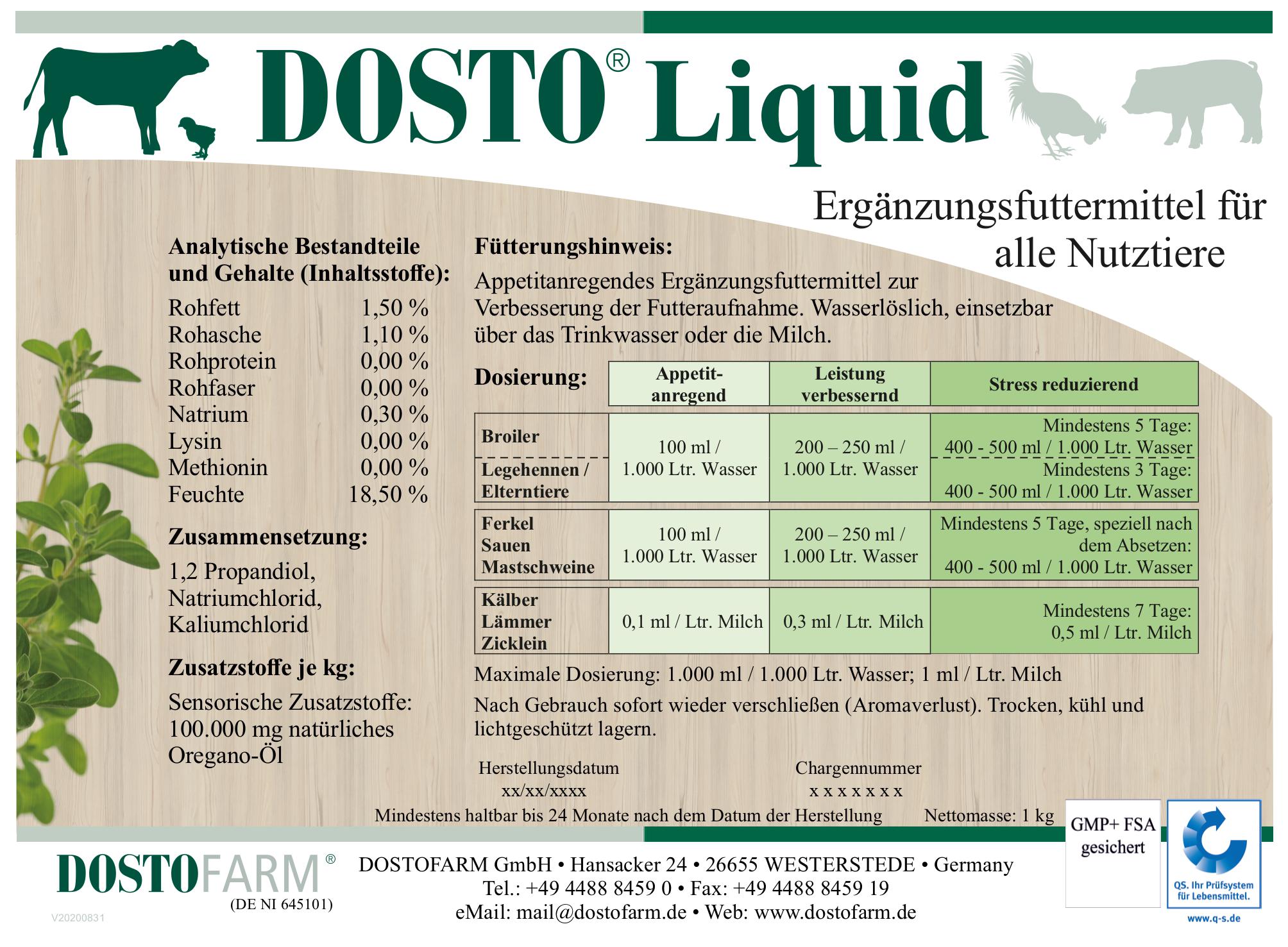 Dosto Liquid, Etikett