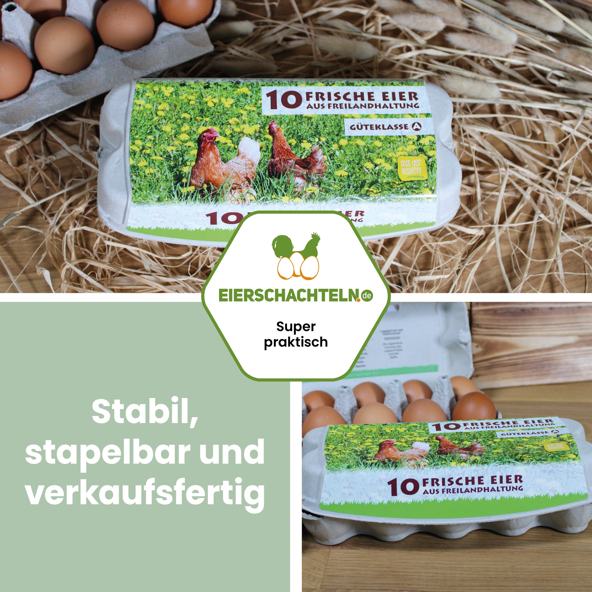 390 Stück 10er ComPac Eierschachteln mit Freiland-Etikett – Vorteilspaket