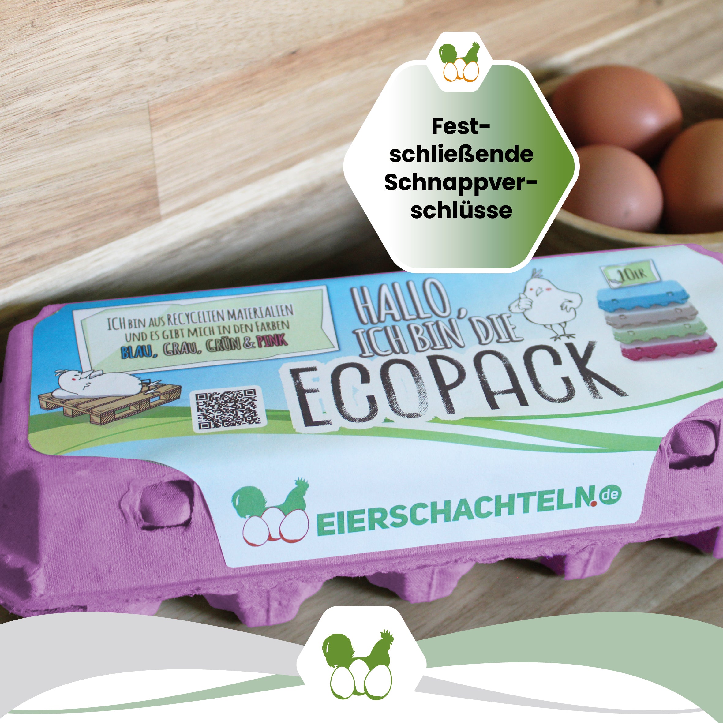 EcoPack 10er mit eigenem Etikett, pink "Festschließende Schnappverschlüsse"