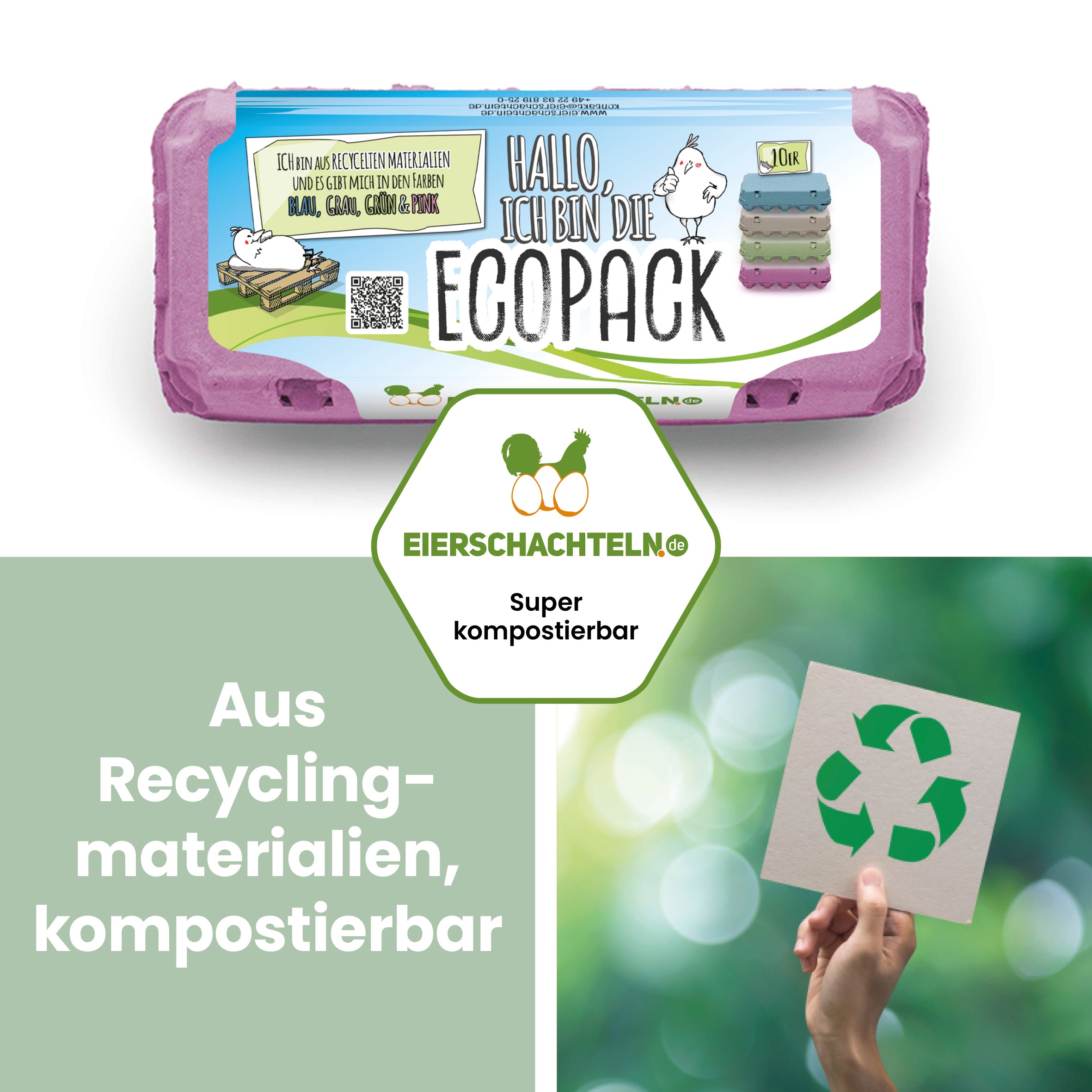 EcoPack 10er mit eigenem Etikett, pink "Aus Recyclingmaterialien, kompostierbar"
