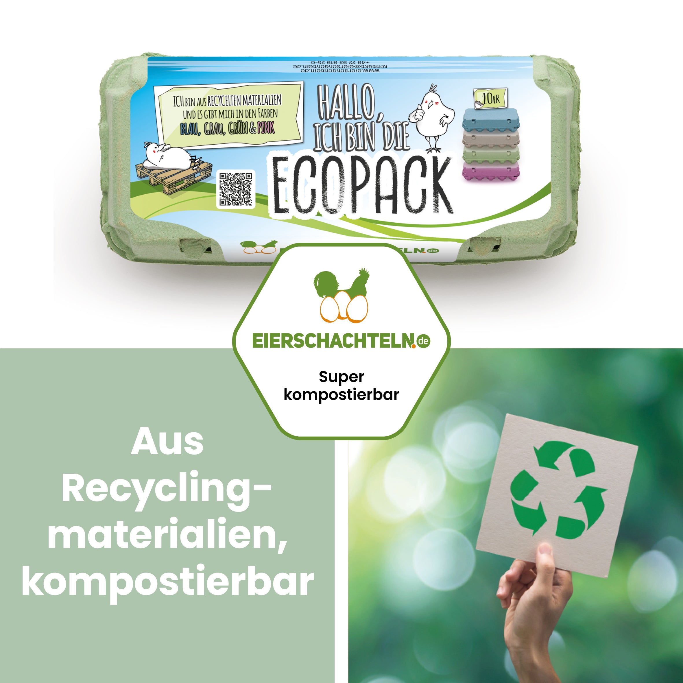EcoPack 10er mit eigenem Etikett, grün "Aus Recyclingmaterialien, kompostierbar"