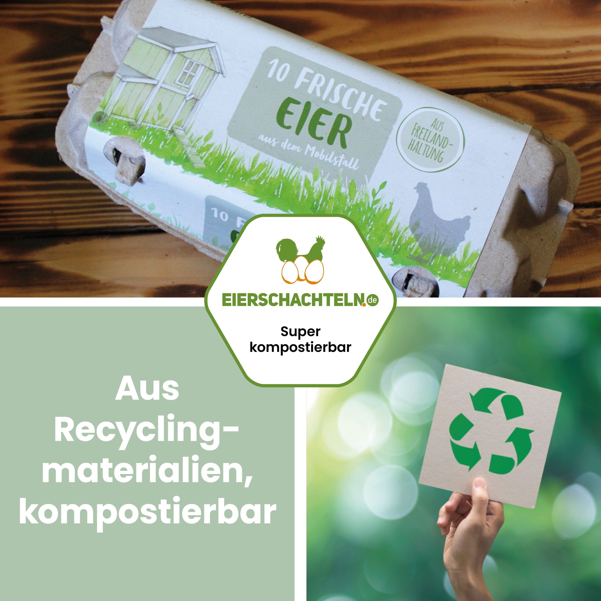 10er EuroPack mit Etikett "Aus Recyclingmaterialien, komposteirbar"