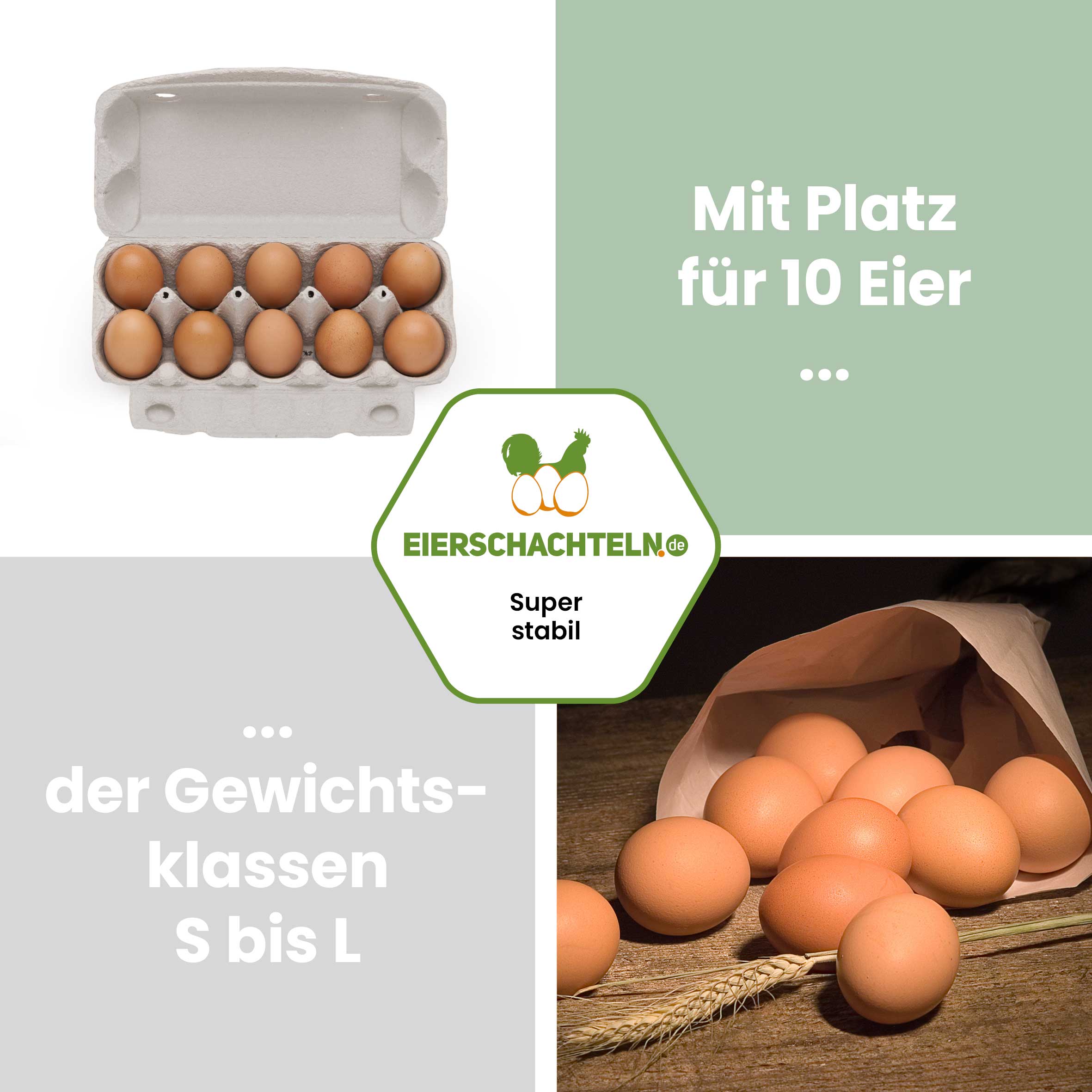 10er imagic Eierschachteln, naturweiß "Mit Platz für 10 Eier der Gewichtsklassen S bis L"