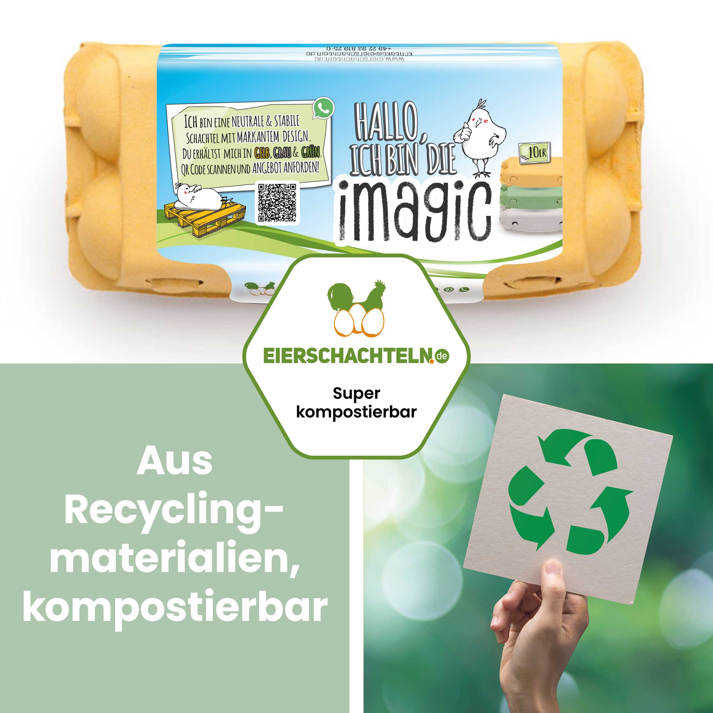 10er imagic Eierschachteln, gelb "Aus Recyclingmaterialien, kompostierbar"