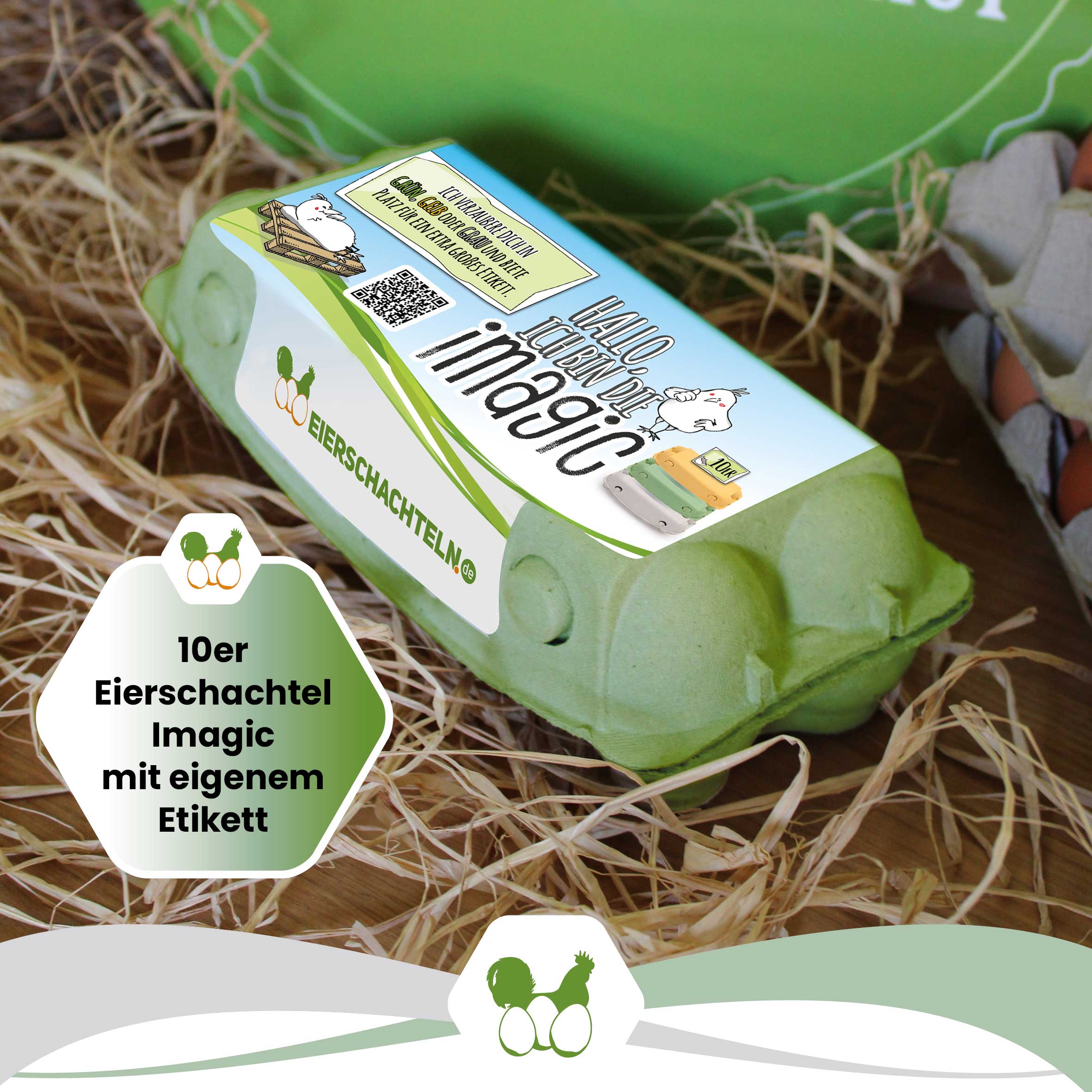 10er imagic Eierschachteln, grün "10er Eierschachtel Imagic mit eigenem Etikett"