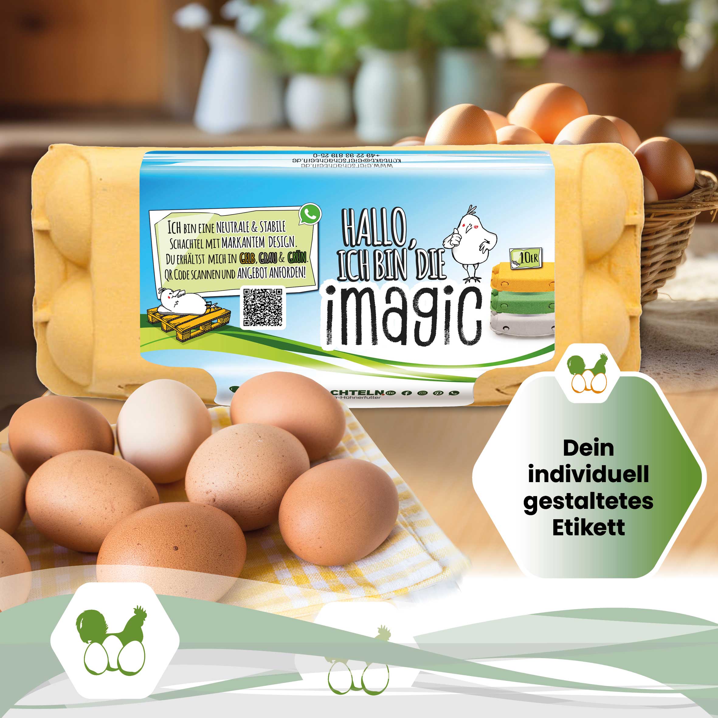 10er imagic Eierschachteln, gelb "Dein individuell gestaltetes Etikett"