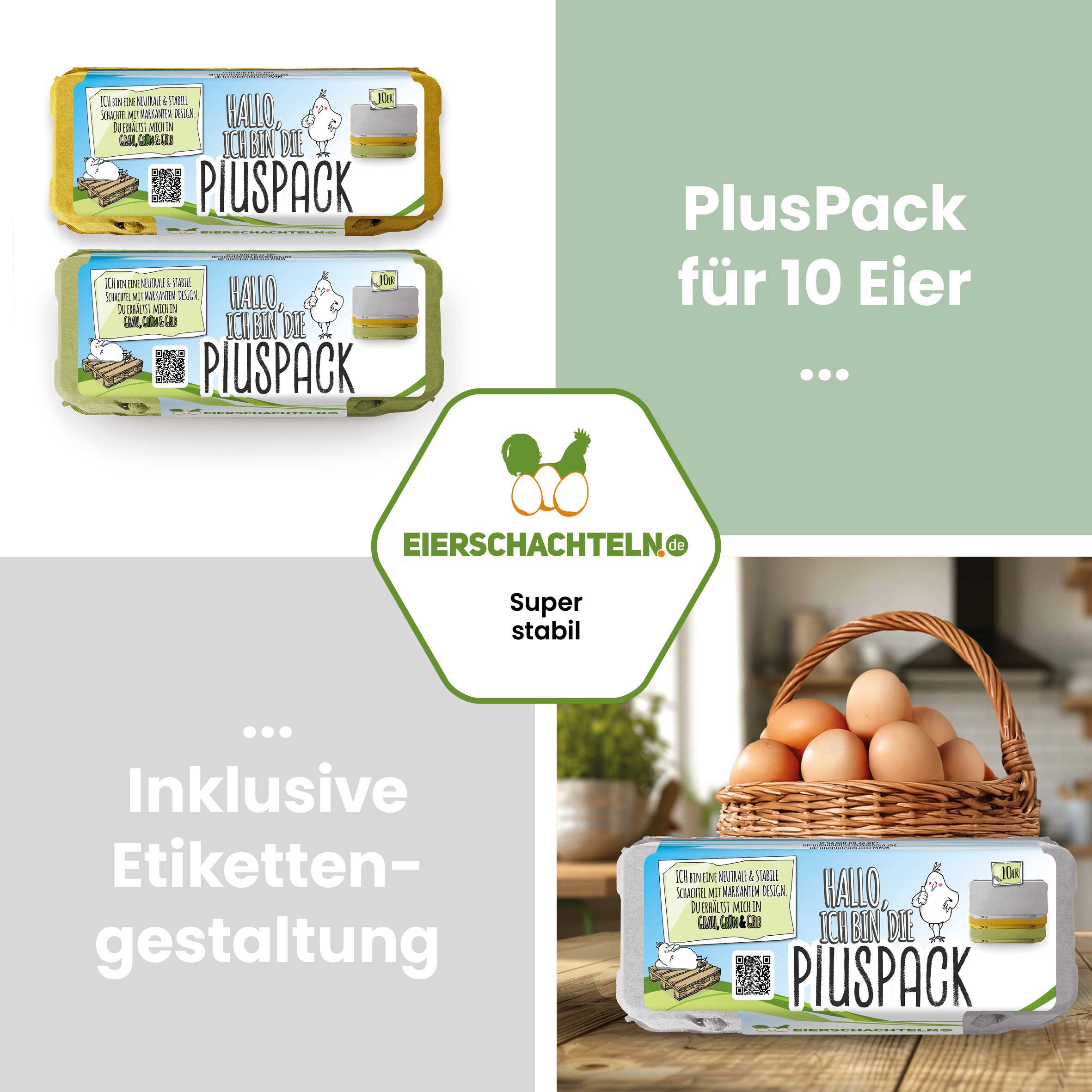 Plus Pack 10er Eierschachteln mit deinem Etikett "PlusPack für 10 Eier Inklusive Etikettengestaltung"