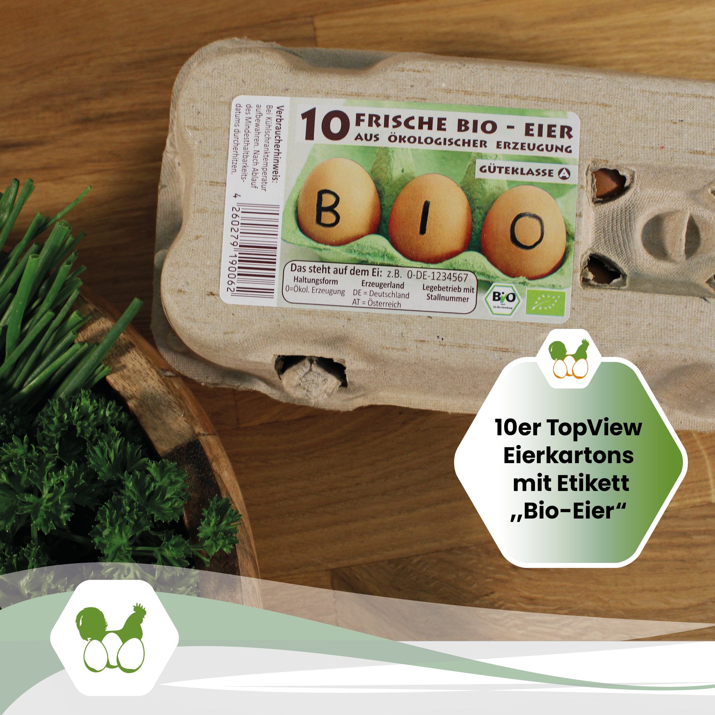 10er Eierschachteln TopView für BIO-Eier "10er TopView Eierkartons mit Etikett Bio-Eier"