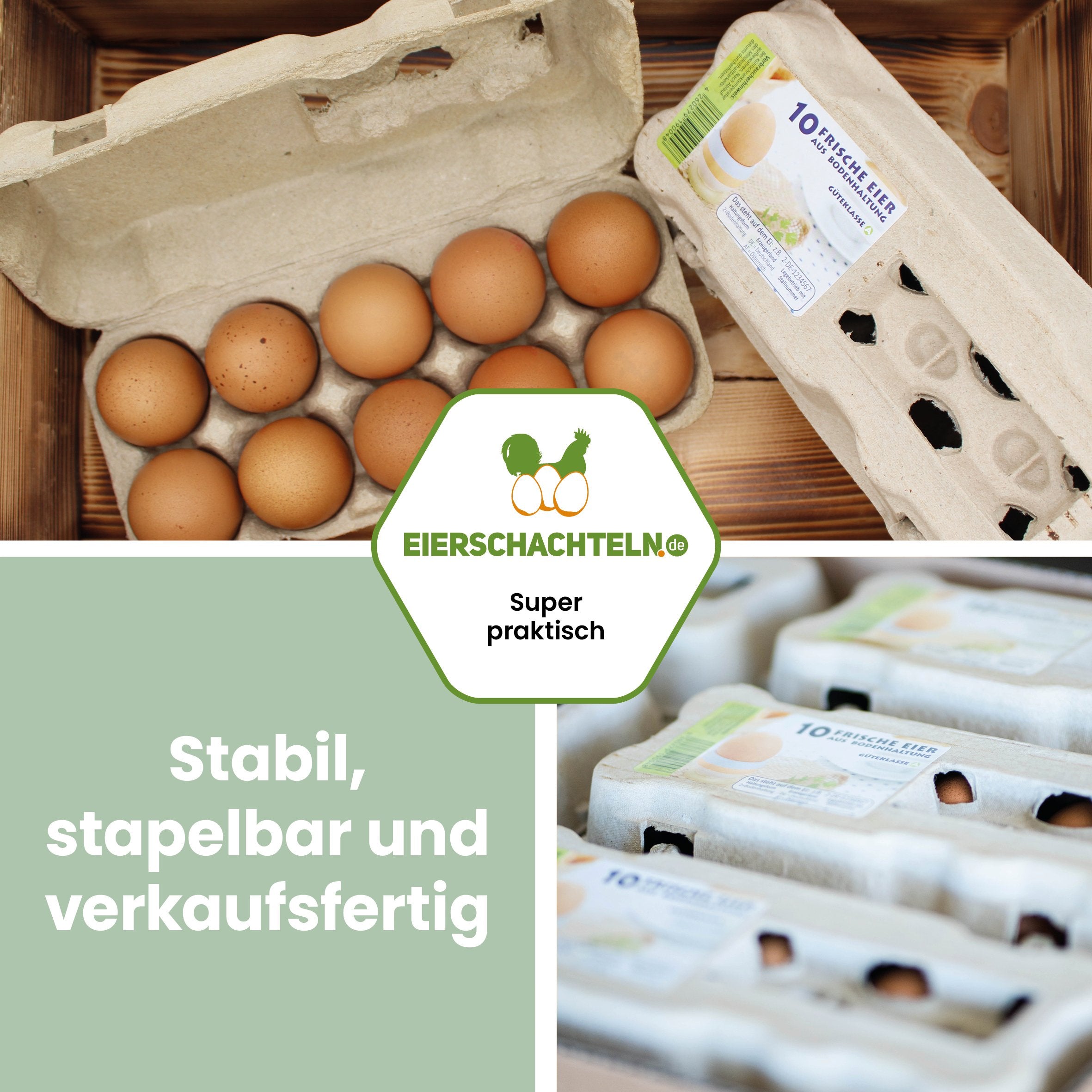 10er Eierschachteln TopView grau für Bodenhaltung "Stabil, stapelbar und verkaufsfertig"