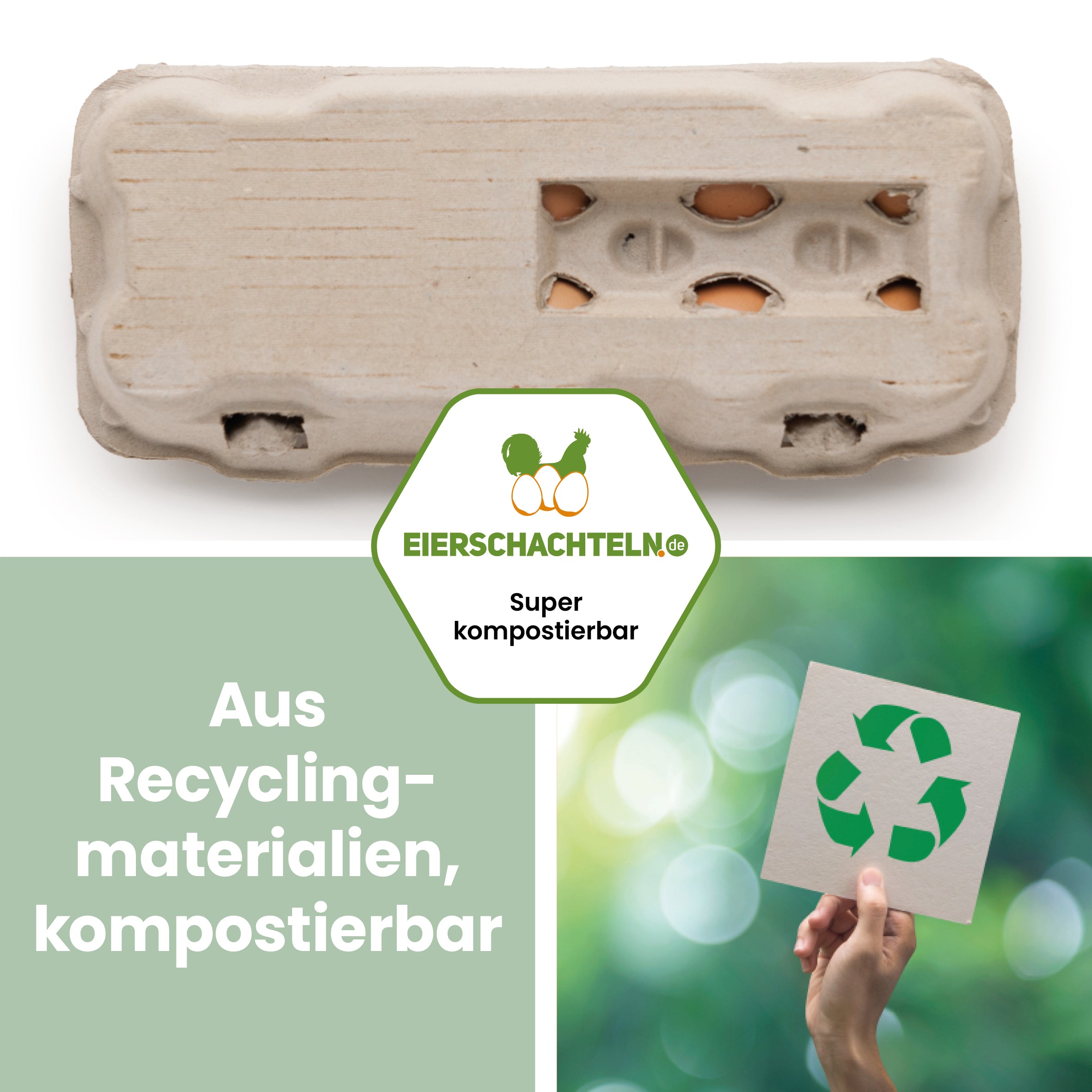 10er Eierschachtel TopView neutral mit Sichtfenster "Aus Recyclingmaterialien, kompostierbar"