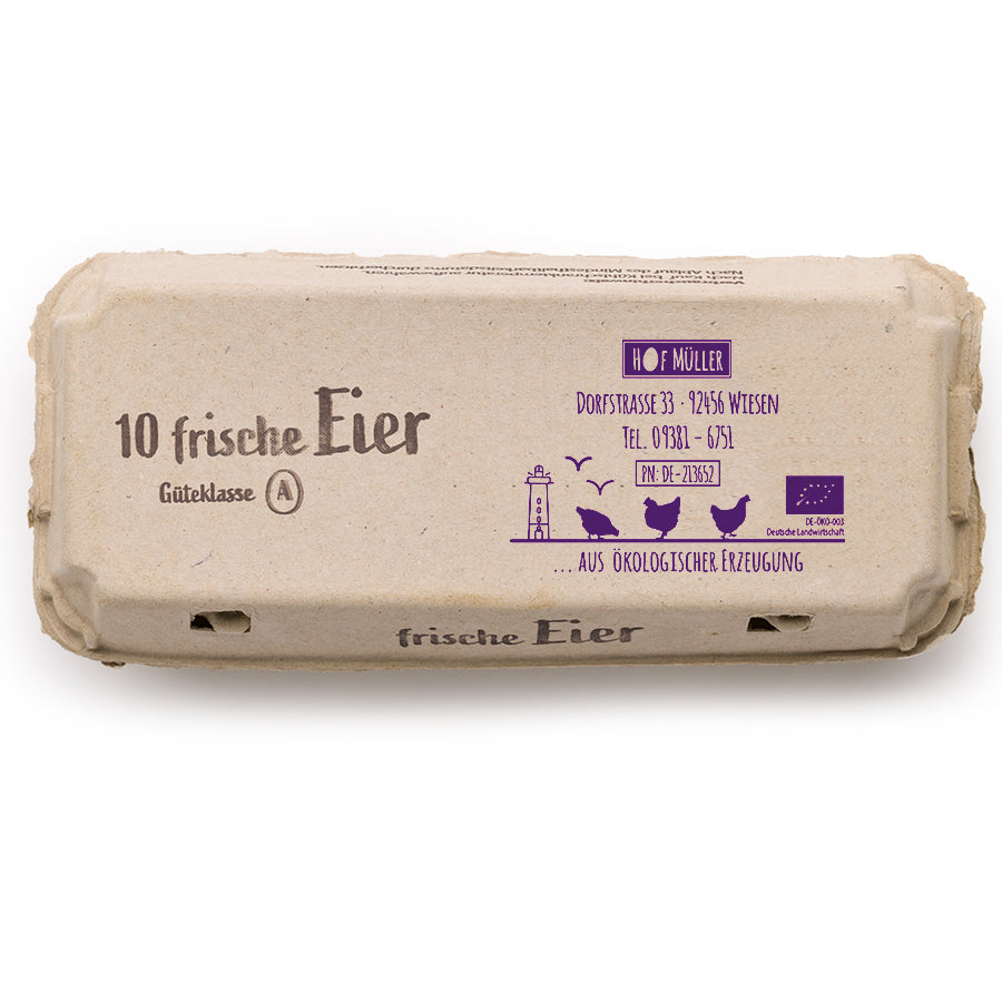 Stempel für Eierschachteln, 10er Ecopack, mit schwarzem Vordruck, violett