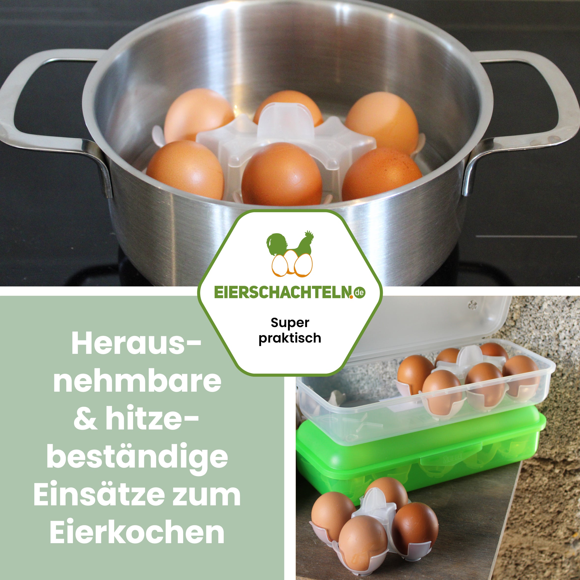 10er Meibox "Herausnehmbare & hitzebeständige Einsätze zum Eierkochen"
