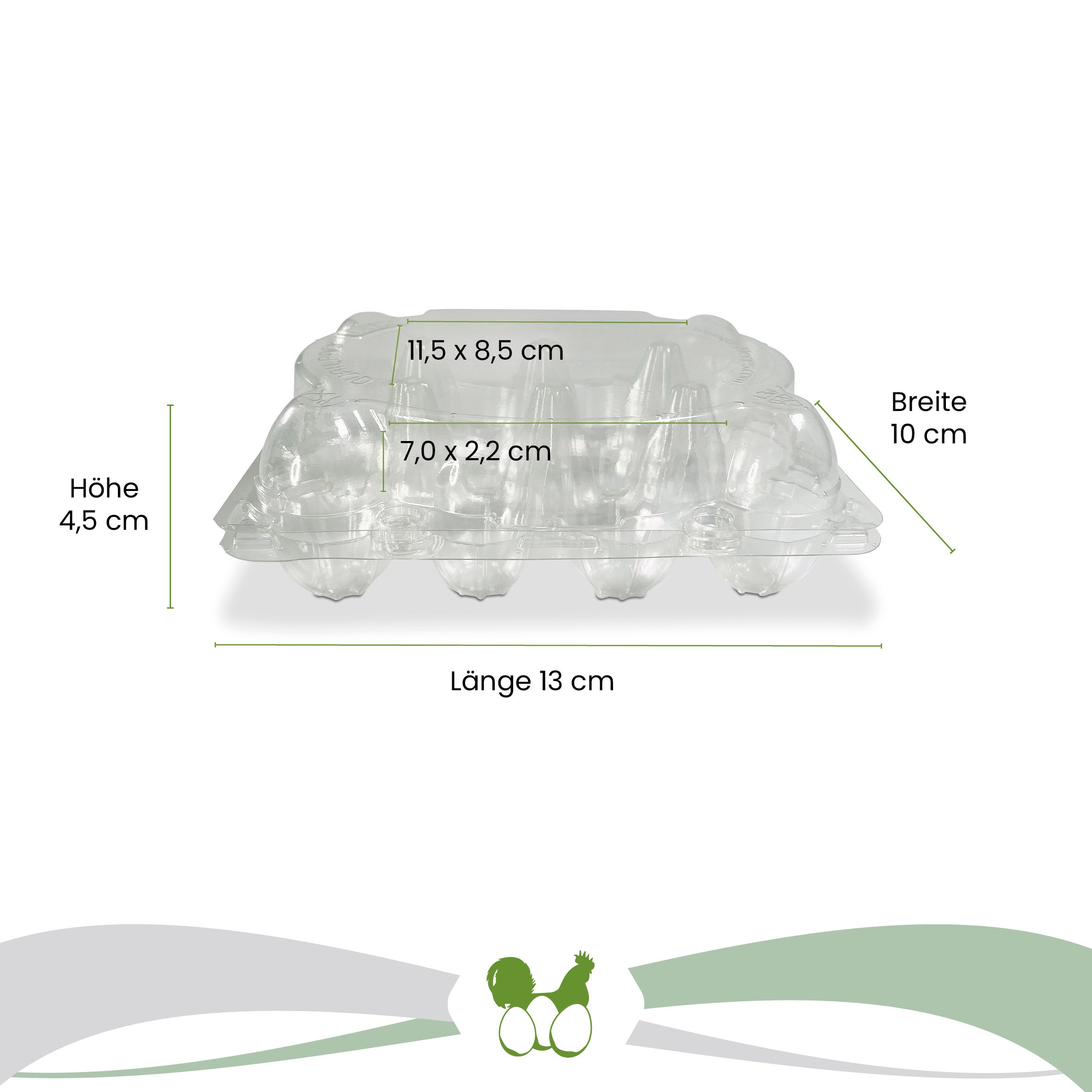 12er Wachteleierverpackung Maße: "Breite 10 cm x Länge 13 cm x Höhe 4,5 cm" Deckel: " 11,5 x 8,5 cm" Lasche: "7,0 x 2,2 cm"