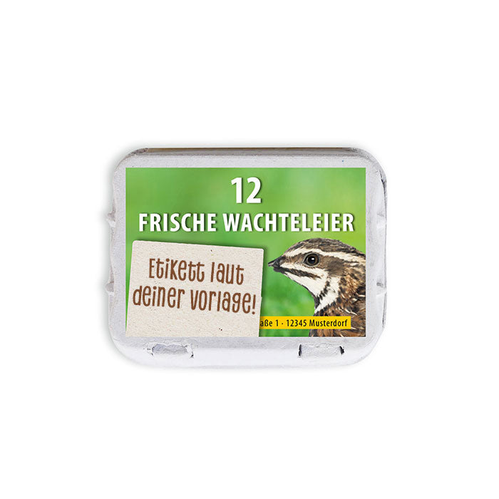 12er Wachtel-Eierschachtel-Etiketten laut deiner Druckvorlage, auf der Schachtel