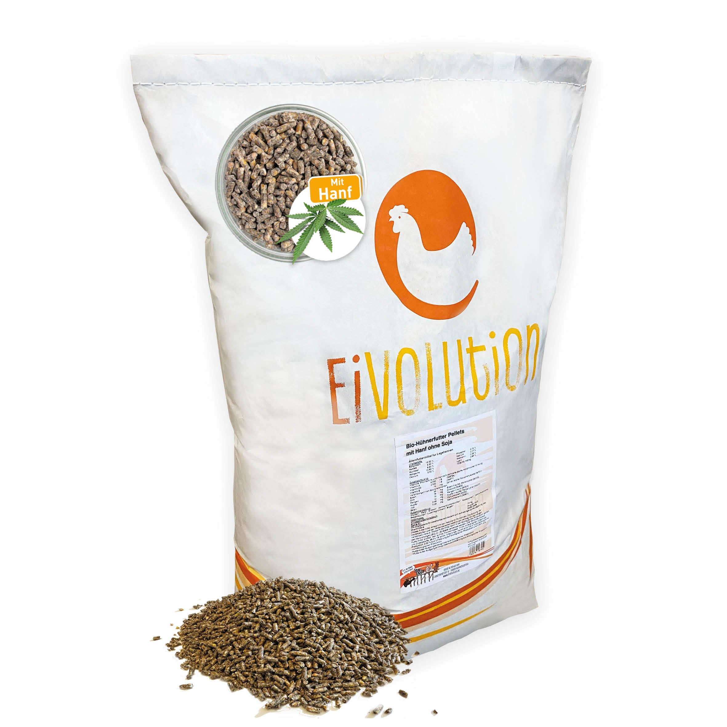 Bio Hühnerfutter Pellets mit Hanf ohne Soja - Naturland zertifiziert, 14kg
