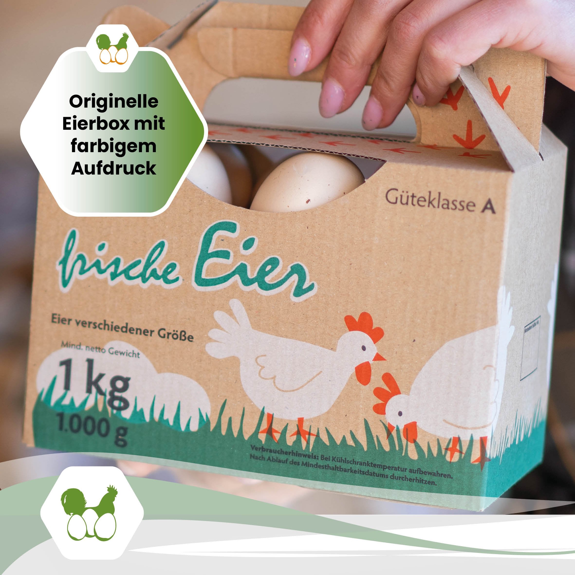 1 kg Eierbox mit Aufdruck "Originelle Eierbox mit farbigem Aufdruck"