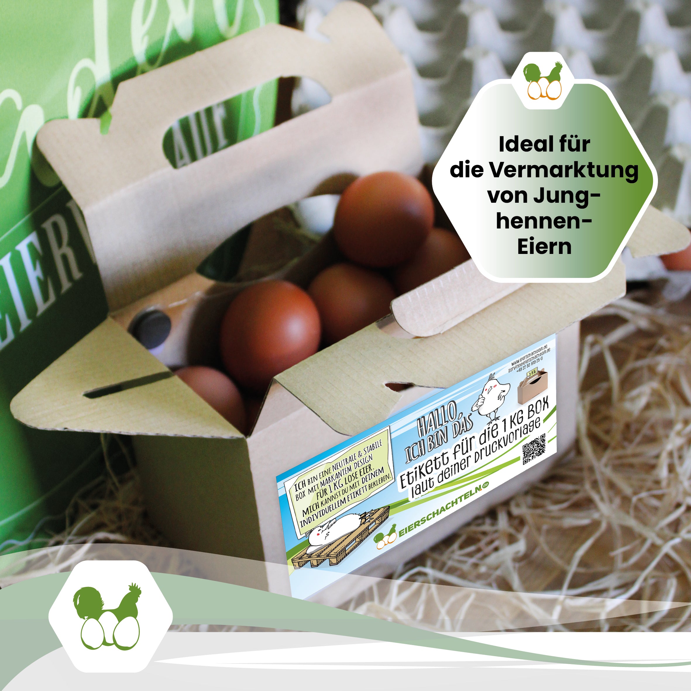 Etiketten für 1 kg Eierbox laut deiner Druckvorlage