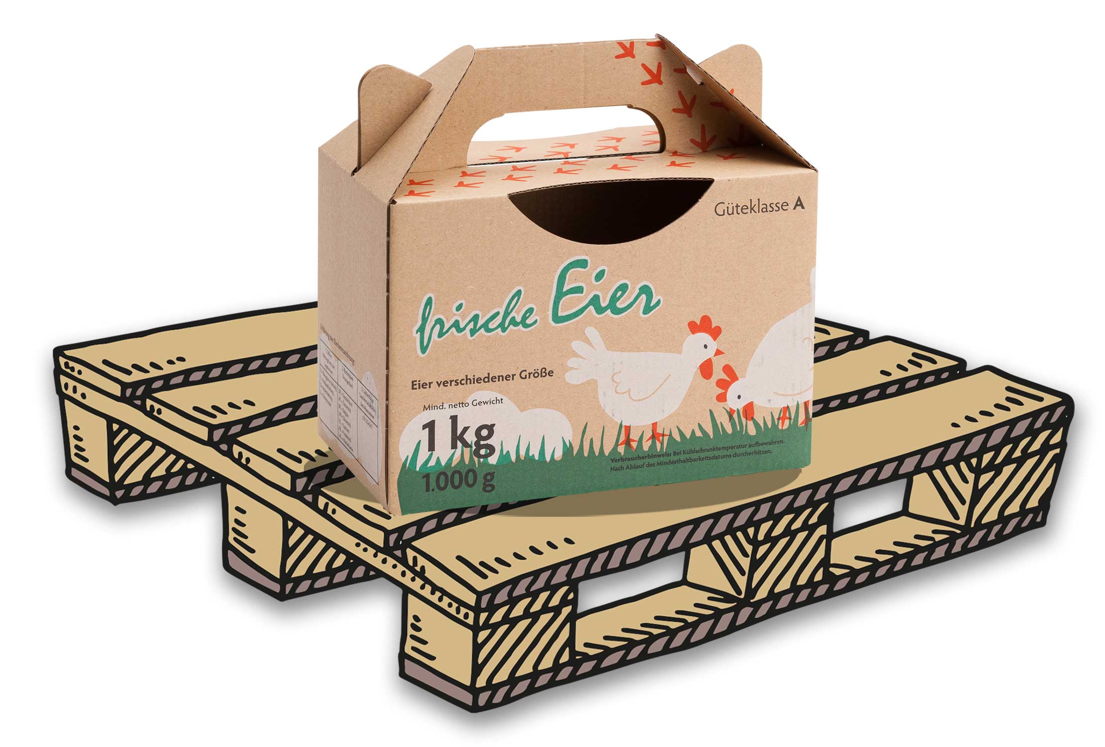 1 kg Box mit Aufdruck, auf Palette