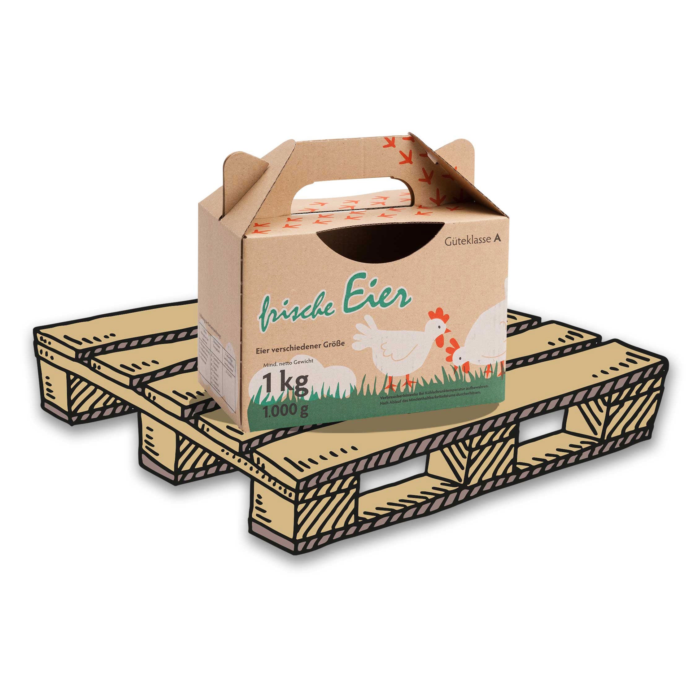 1 kg Box mit Aufdruck, auf Palette