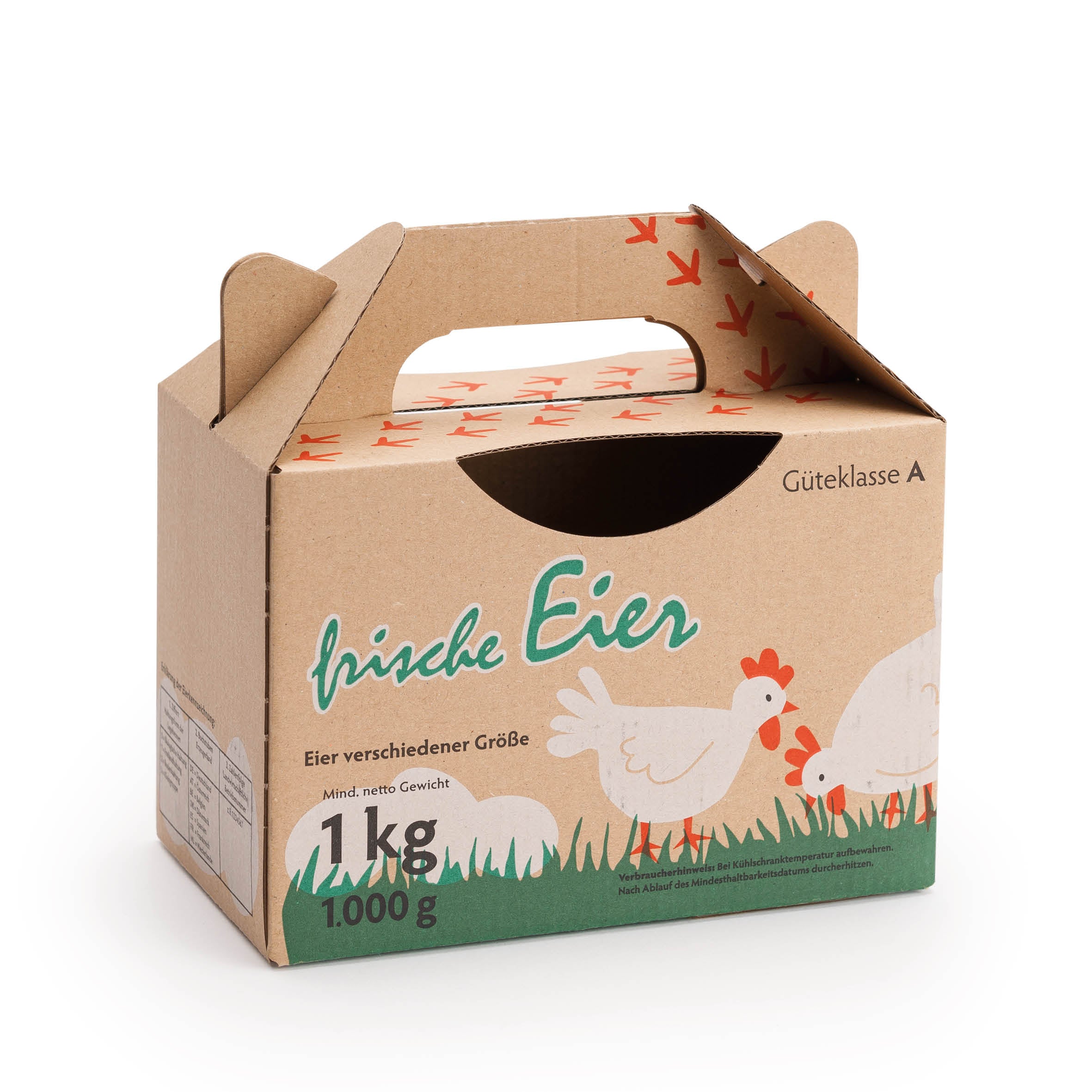 1 kg Eierbox für Eier verschiedener Größe mit Aufdruck