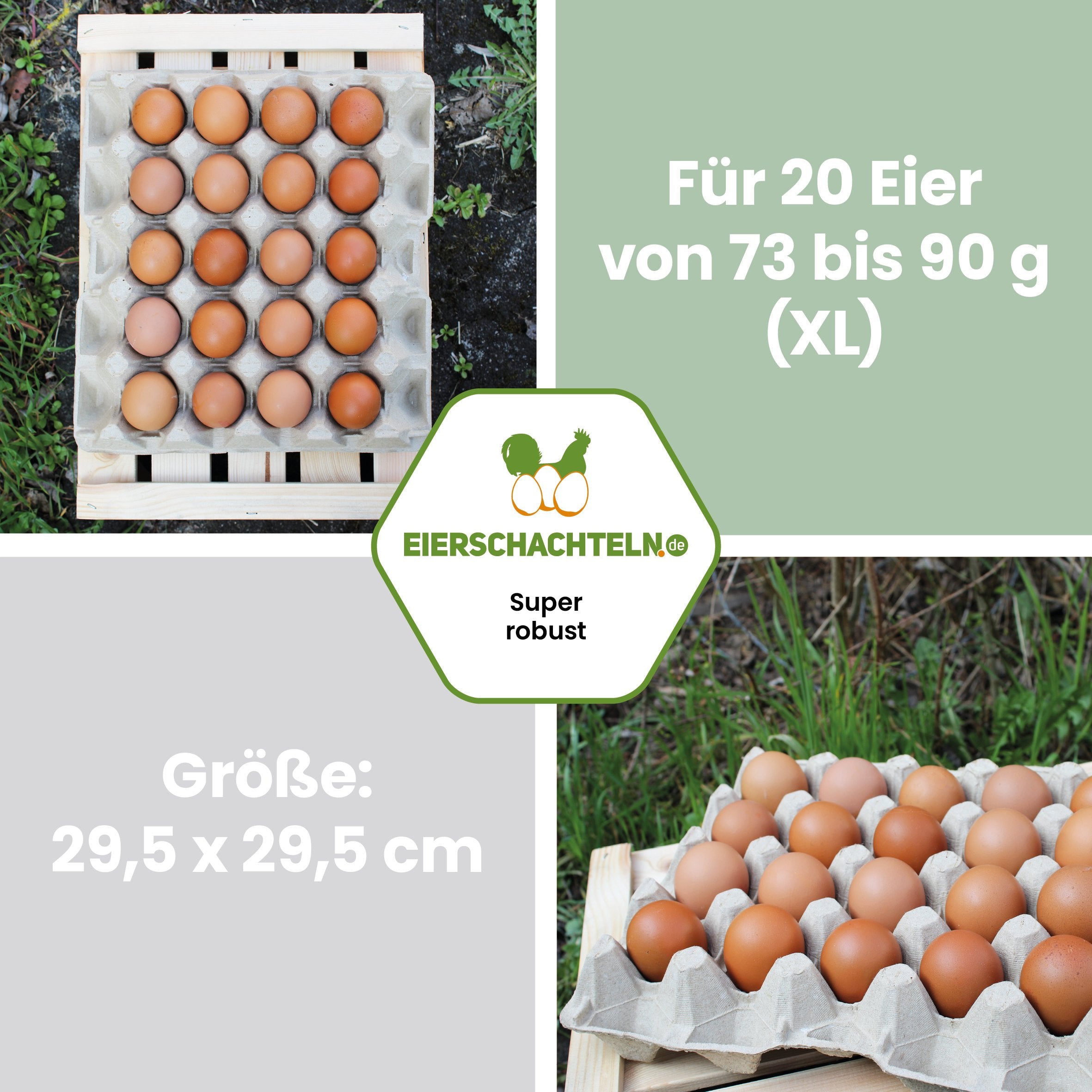 20er Höckerlagen "Für 20 Eier von 73 bis 90 g (XL) Größe: 29,5 x 29,5 cm"