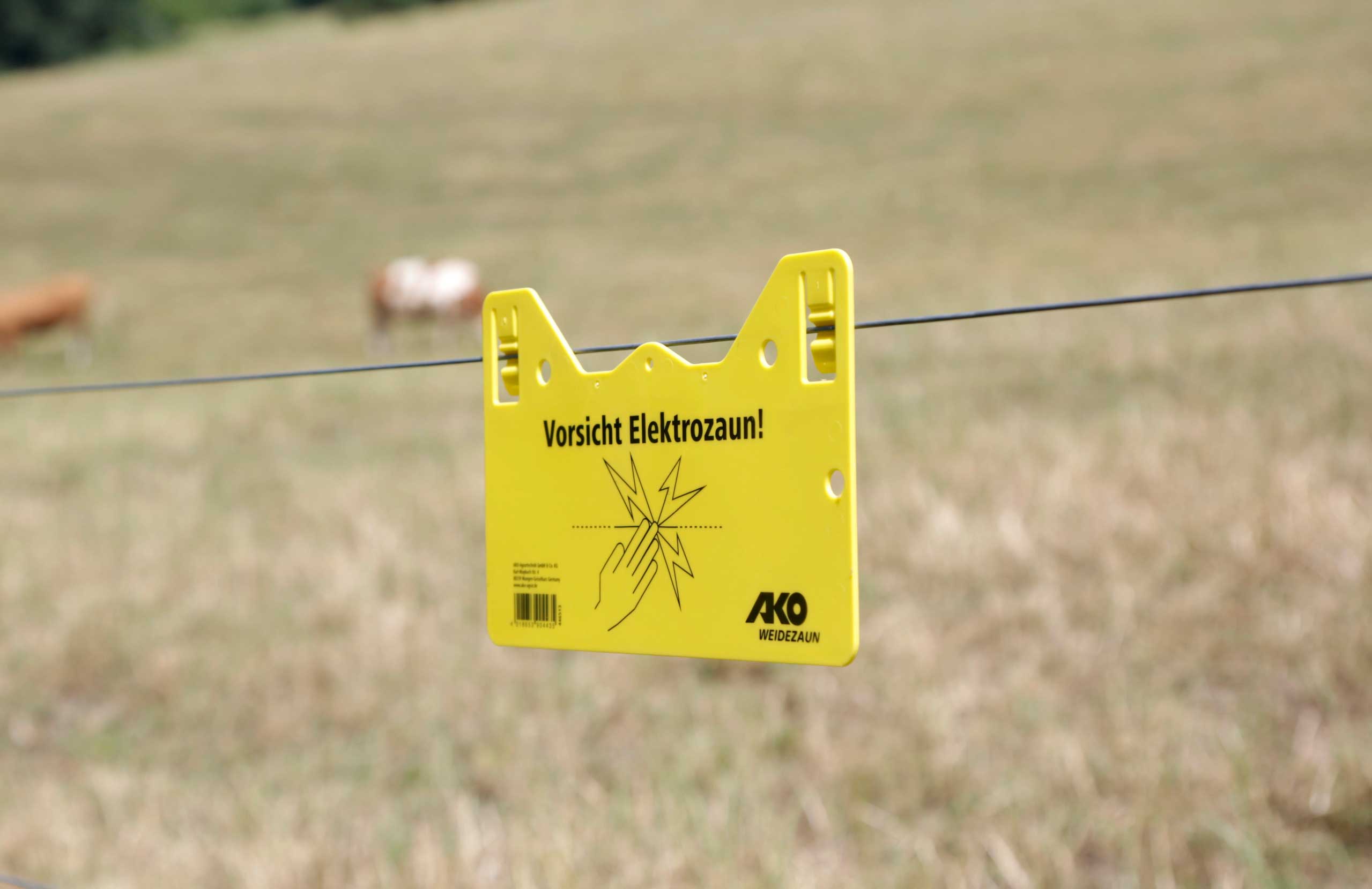 Warnschild „Vorsicht Elektrozaun“ für elektrifizierbare Geflügelnetze