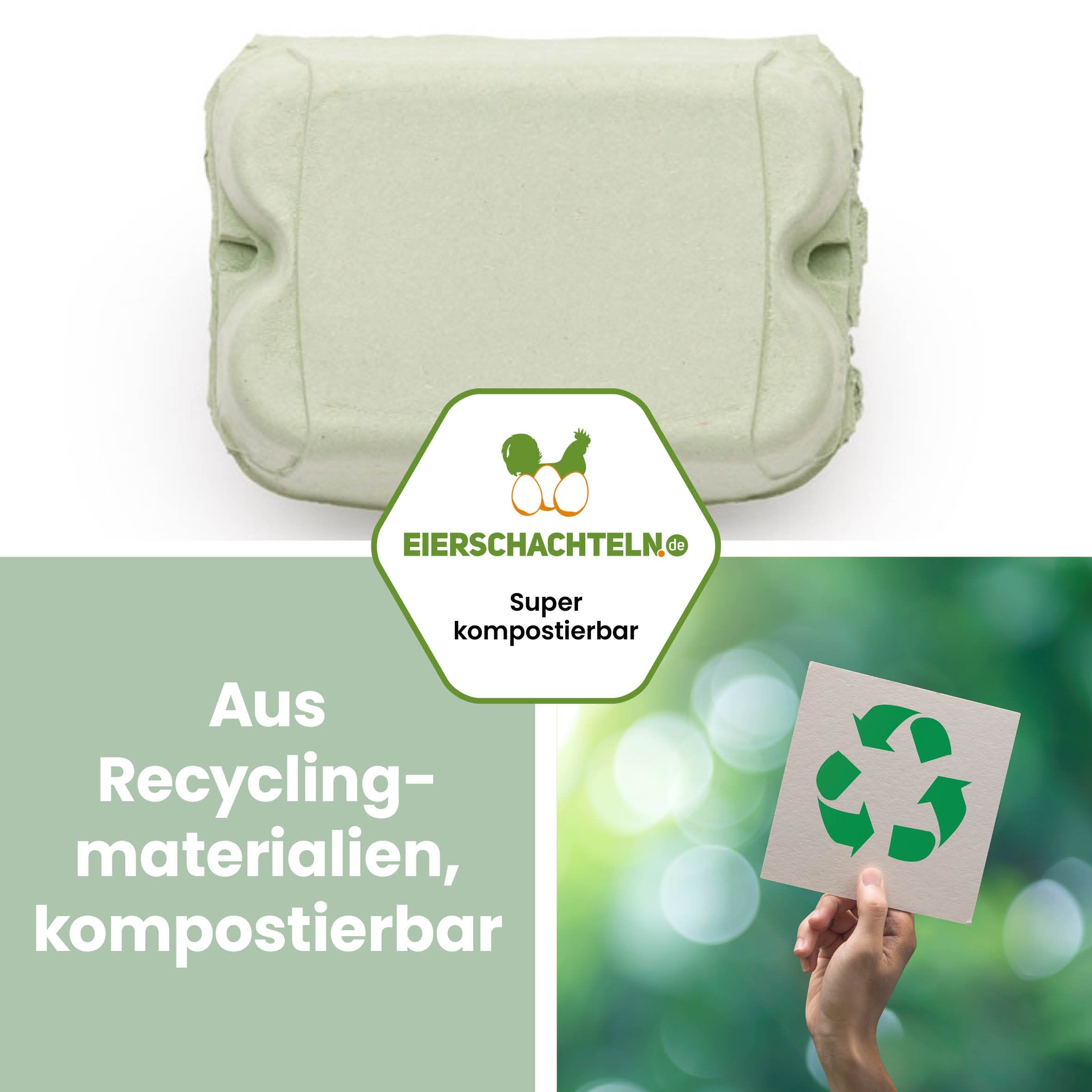 6er ComPac Eierschachtel grün "Aus Recyclingmaterialien, kompostierbar"