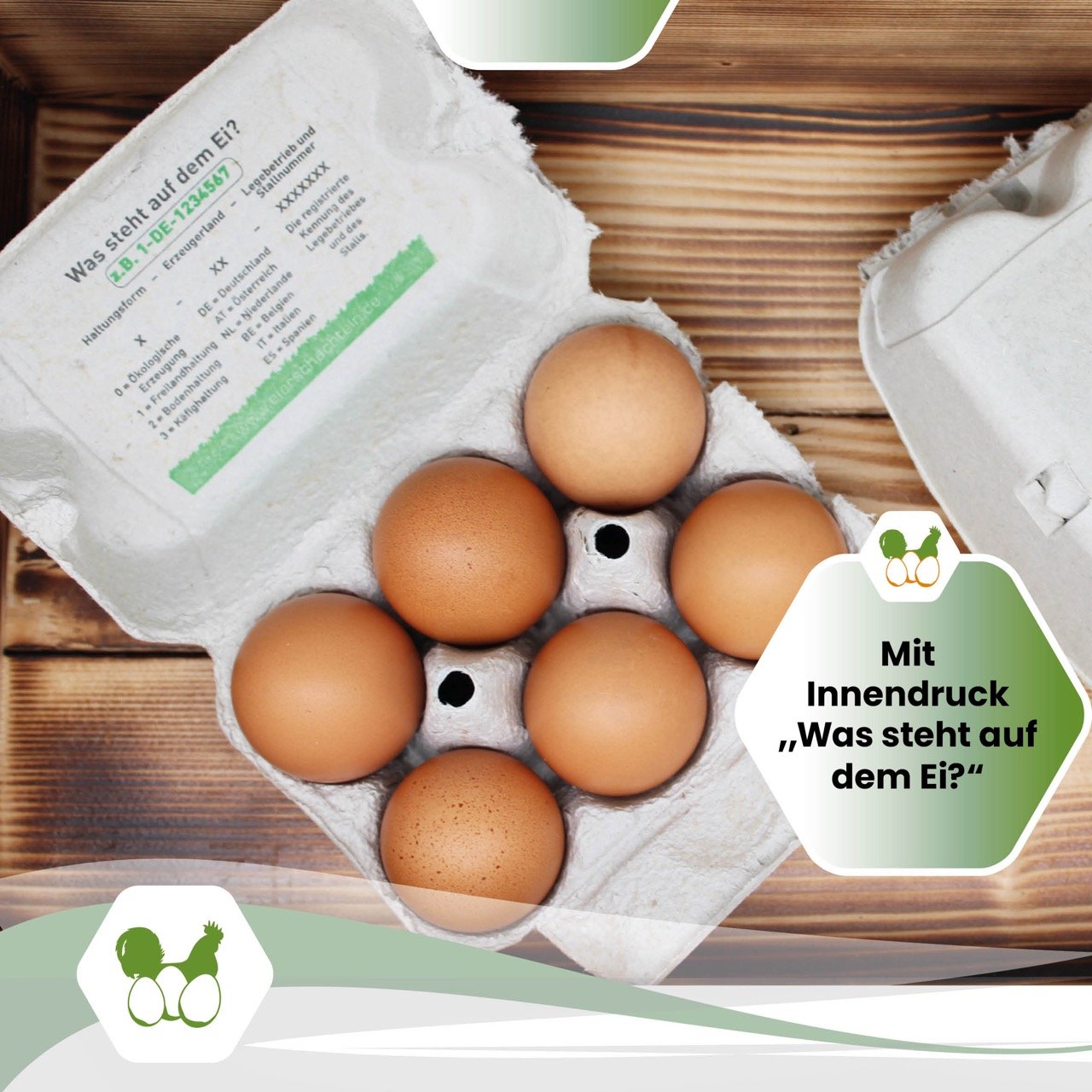 6er ComPac Naturweiß "Mit Innendruck, Was steht auf dem Ei?"