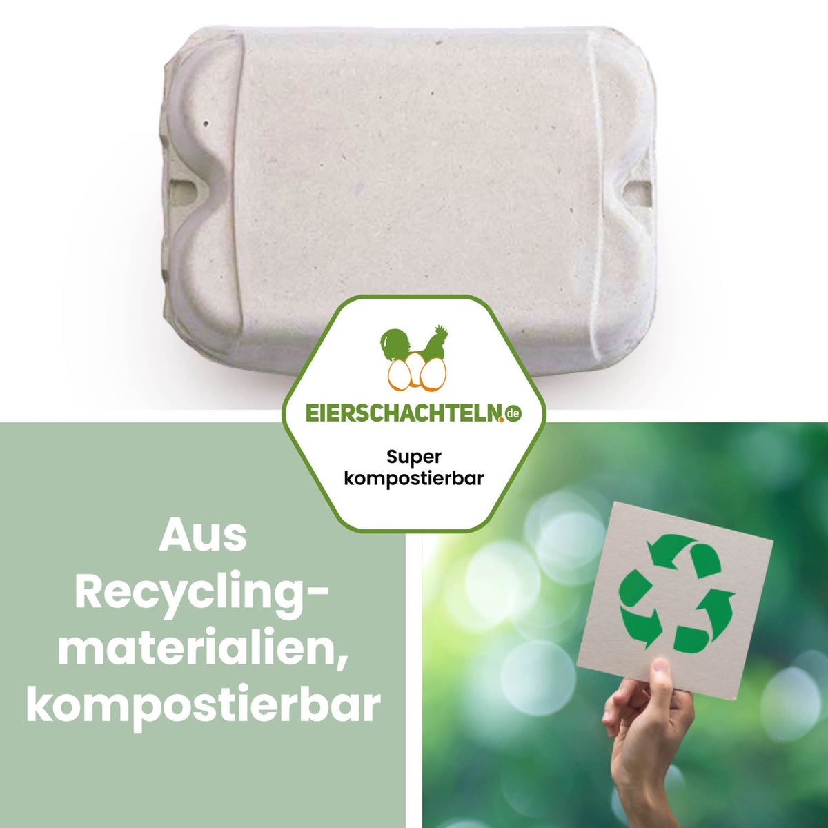 6er Eierschachteln ComPac Innendruck "Aus Recyclingmaterialien, kompostierbar"