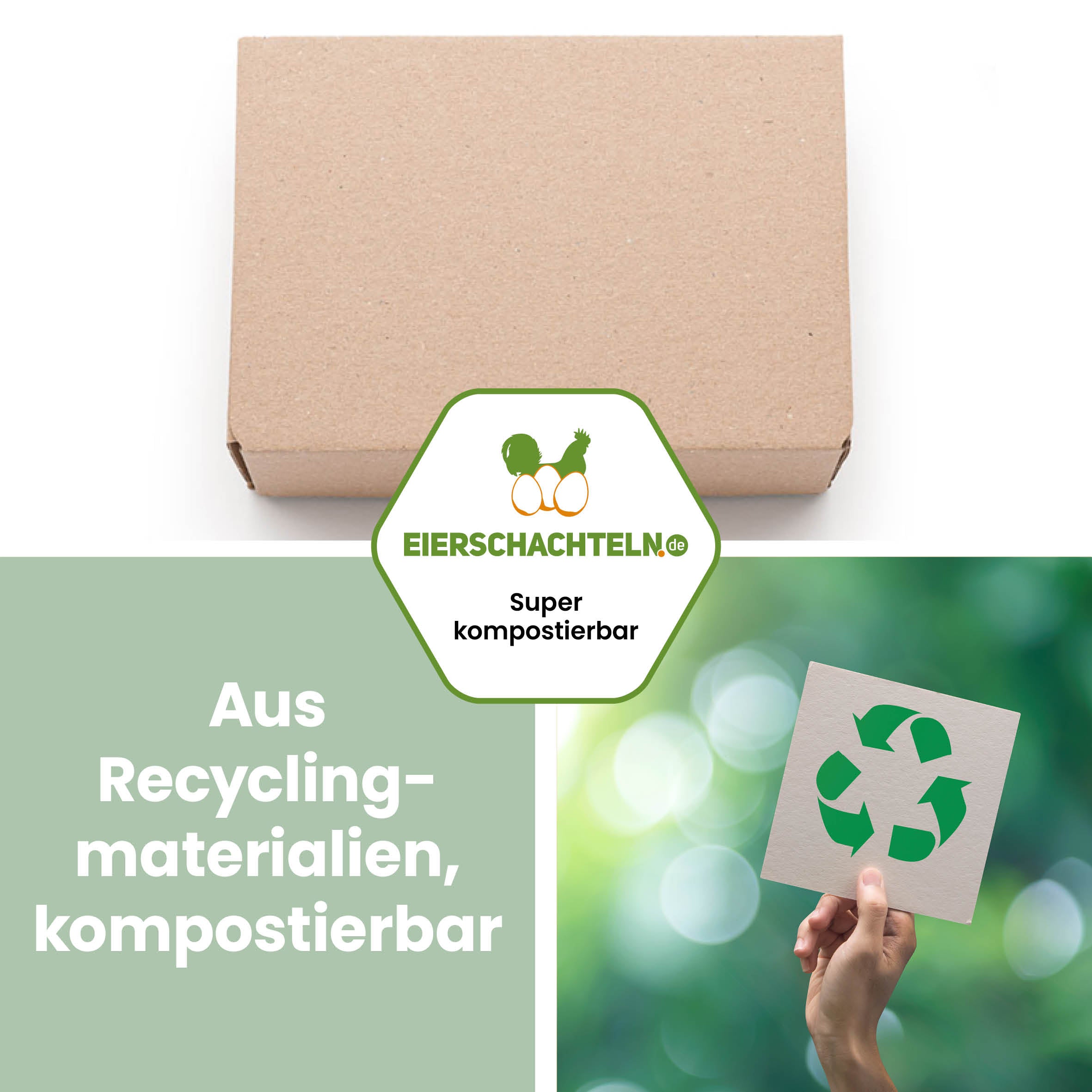 EckPack 6er Eierschachtel, neutral "Aus Recyclingmaterialien, kompostierbar"