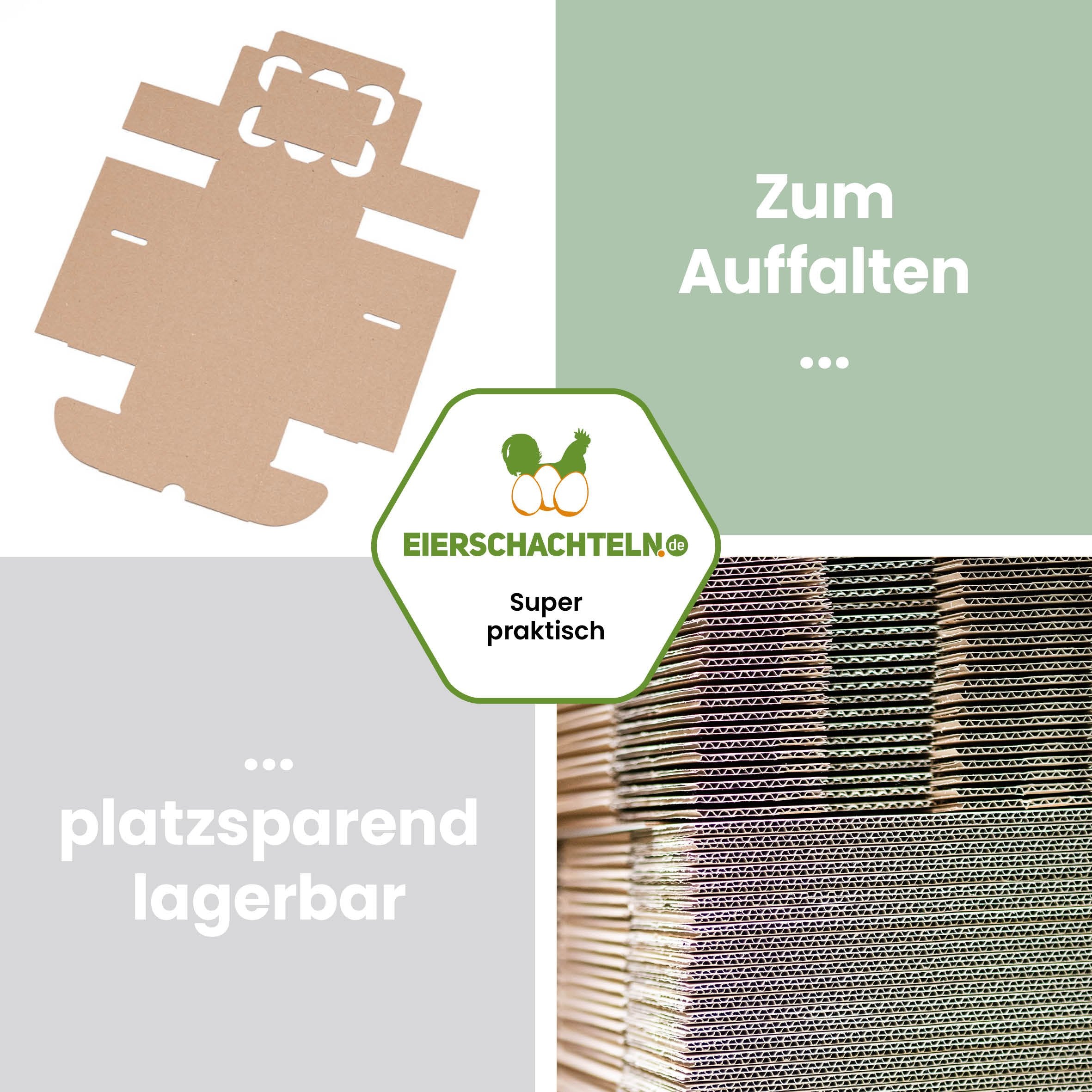 EckPack 6er Eierschachtel, neutral "Zum Auffalten platzsparend lagerbar"