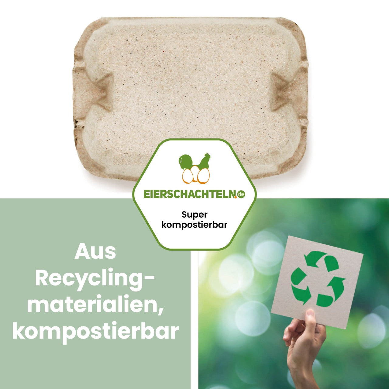 6er Eierschachtel EuroPack "Aus Recyclingmaterialien, kompostierbar"