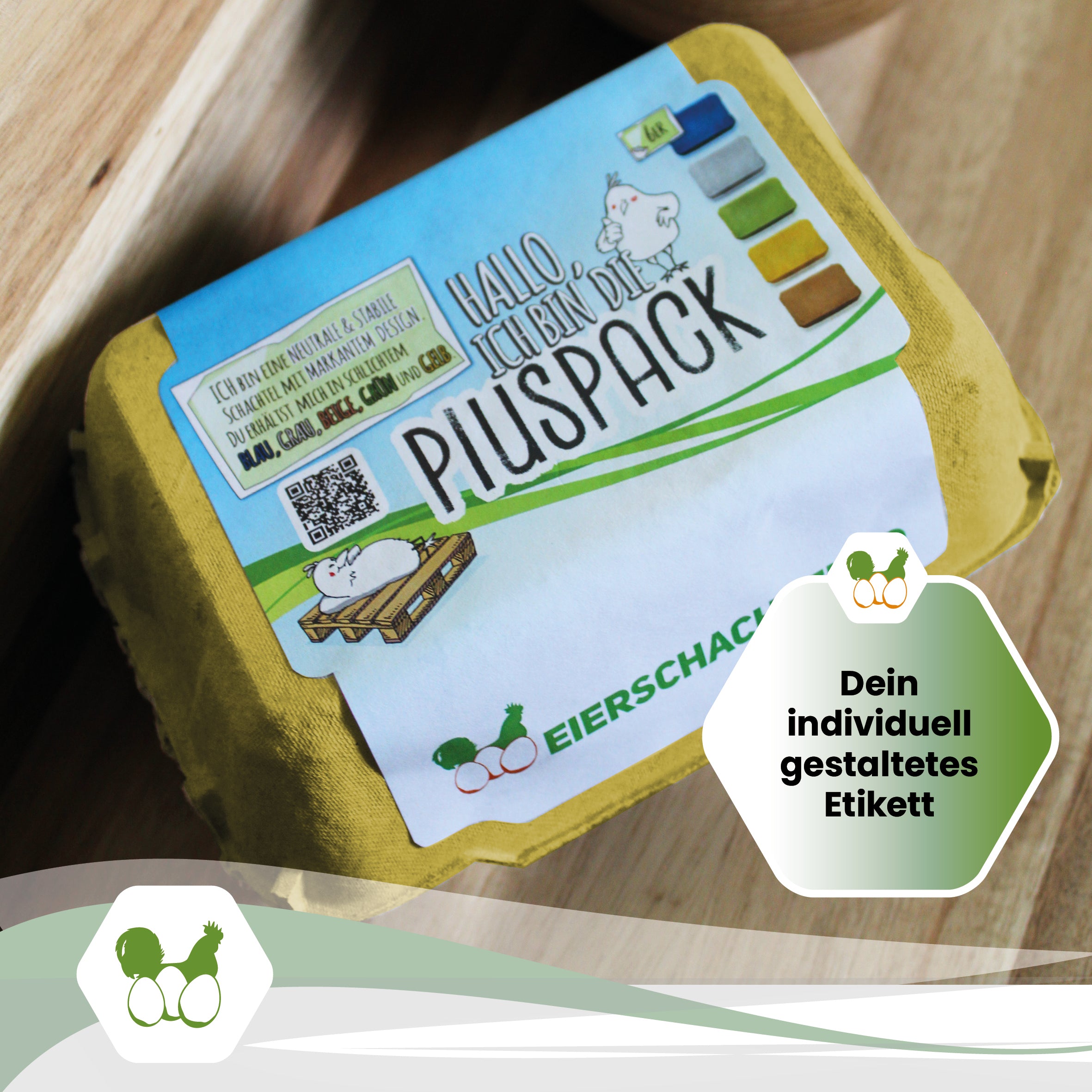 6er PlusPack mit eigenem Etikett, gelb "Dein individuell gestaltetes Etikett"