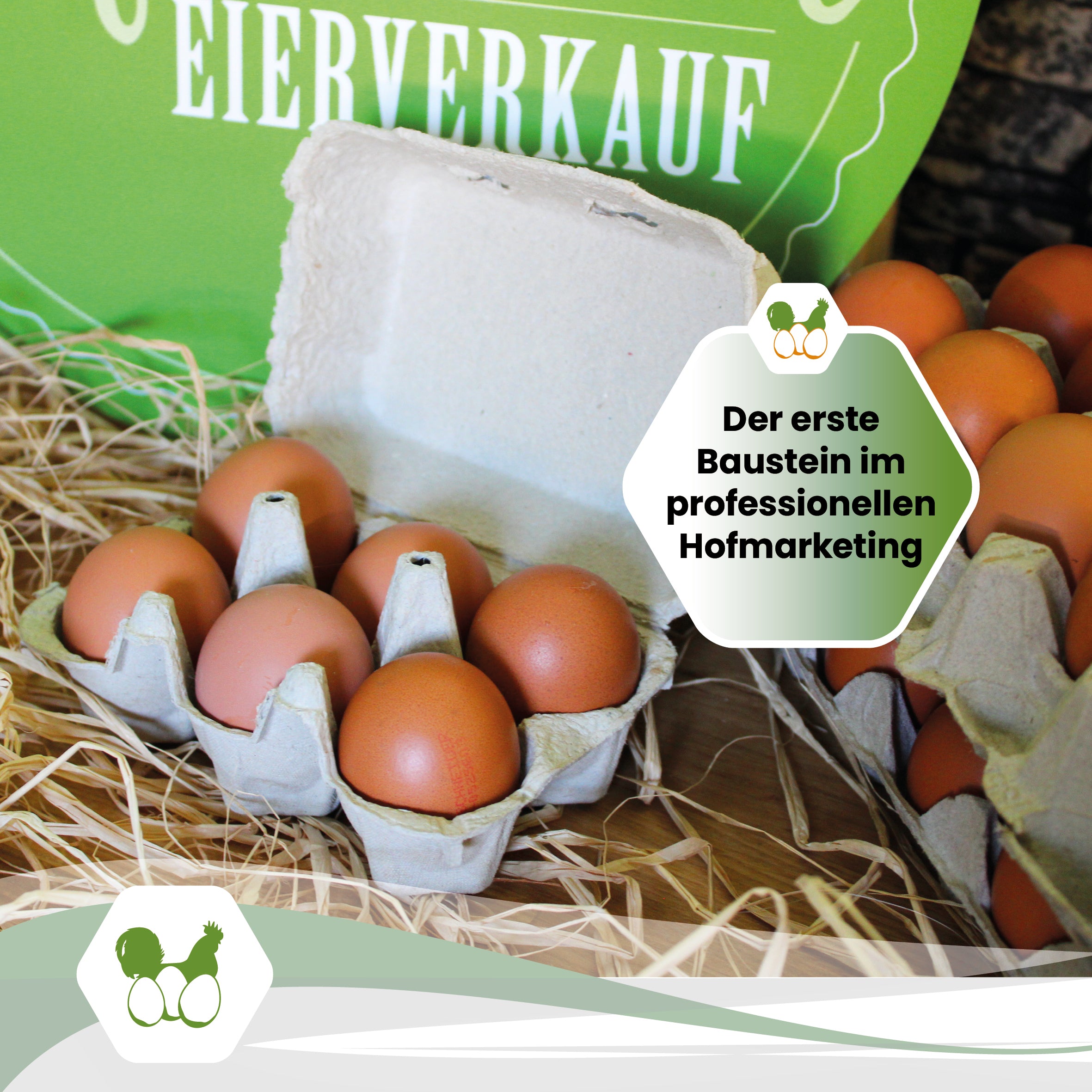 6er PlusPack mit eigenem Etikett, grau "Der erste Baustein im professionellen Hofmarketing"