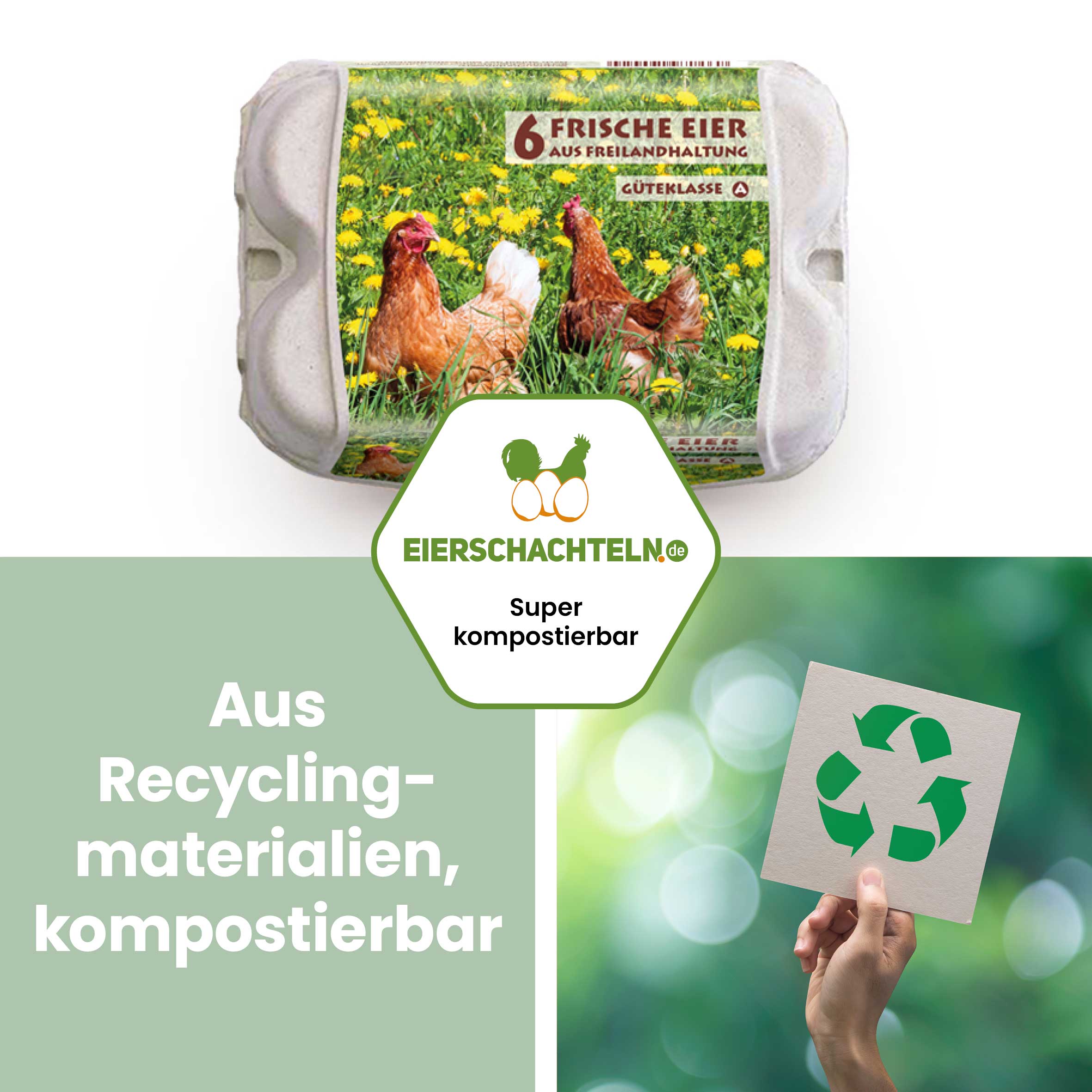 6er ComPac mit Freiland-Etikett "Aus Recyclingmaterialien, kompostierbar"