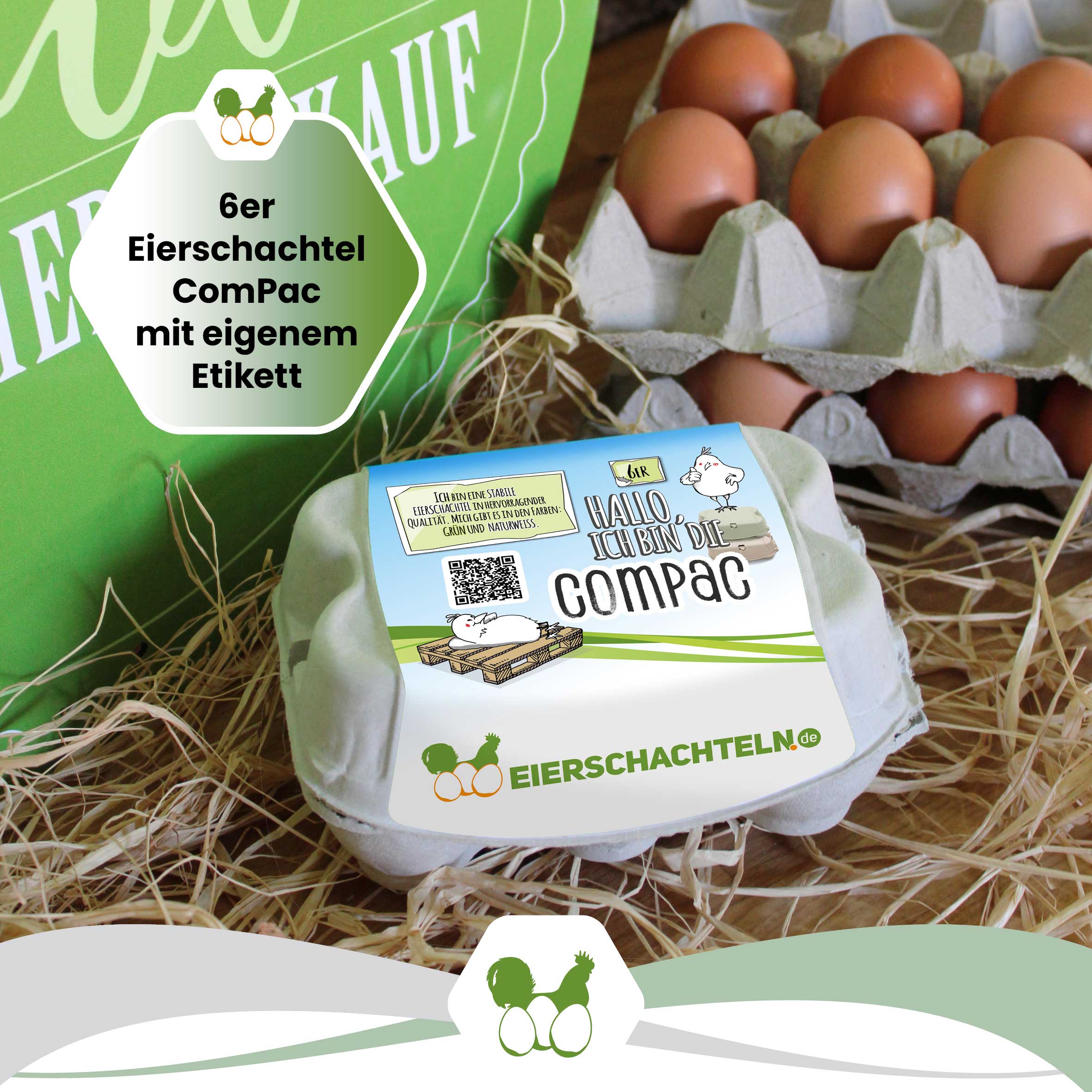 ComPac 6er Eierschachteln - mit deinem Etikett gratis Etikettengestaltung, naturweiß "6er Eierschachtel ComPac mit eigenem Etikett"