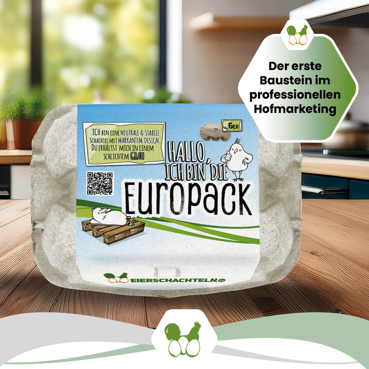 6er EuroPack mit Etikett inklusive Etikettengestaltung "Der erste Baustein im professionellen Hofmarketing"