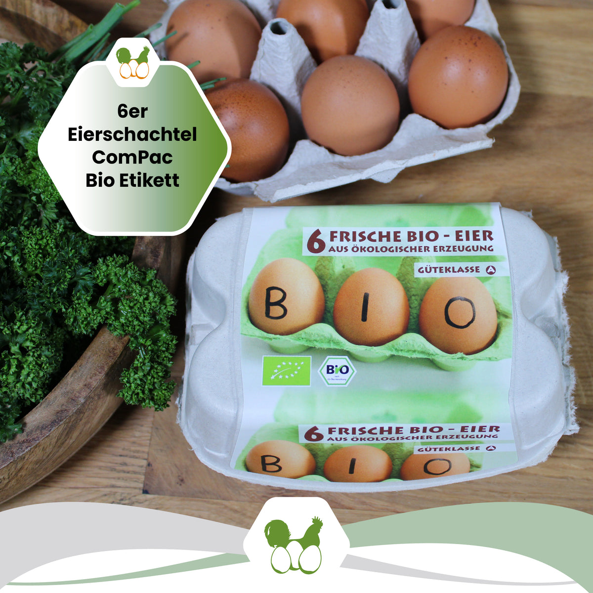 6er ComPac mit Bio-Etikett in Naturweiß "6er Eierschachtel ComPac Bio Etikett"