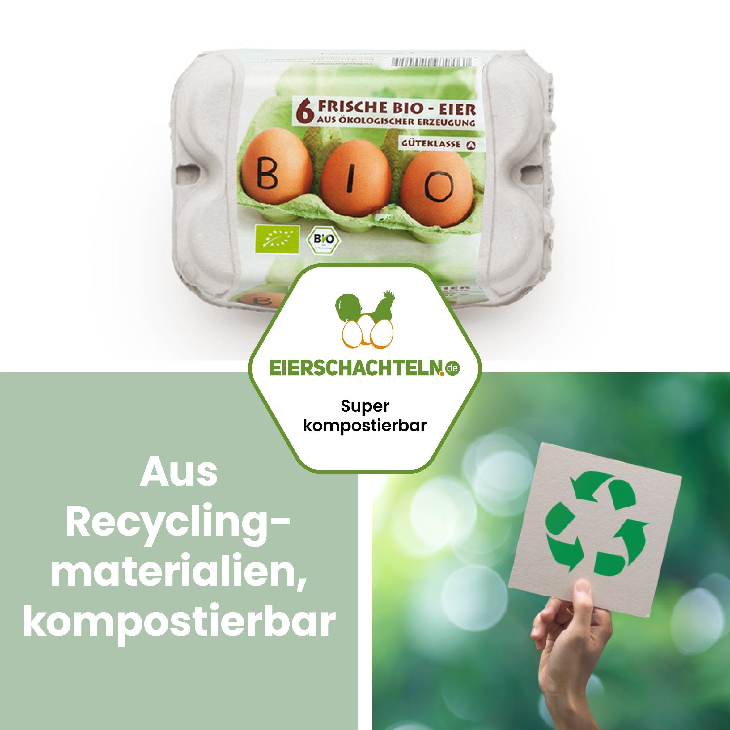 ComPac 6er Eierschachteln mit Bio-Etikett "Aus Recyclingmaterialien, kompostierbar"