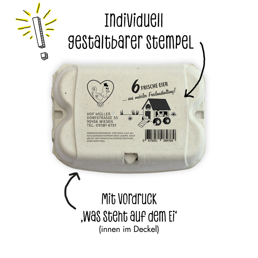 Eierschachtel-Stempel Grundausstattung - Komplettset für 1 Stempel, Schachtel Beispiel