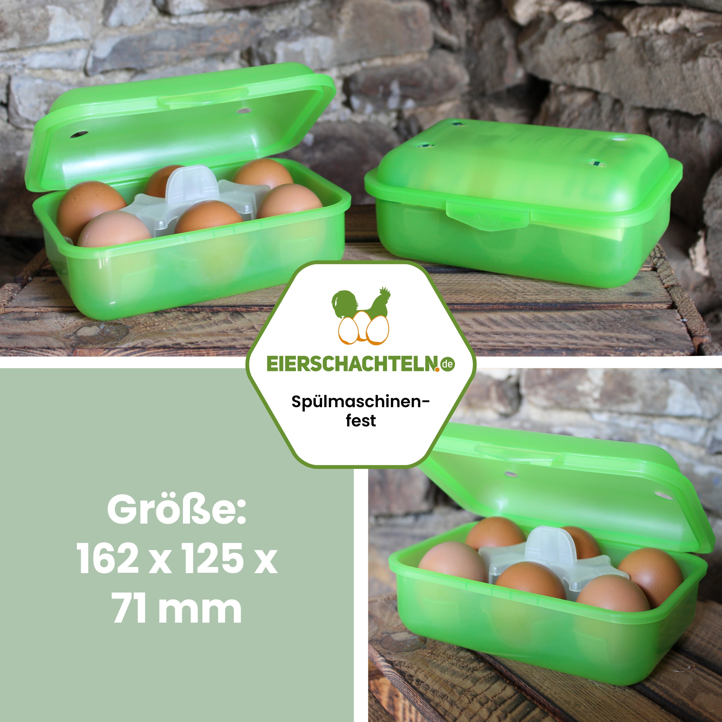 6er Meibox Mehrweg-Eierschachtel, grün "Größe: 162 x 125 x 71 mm"