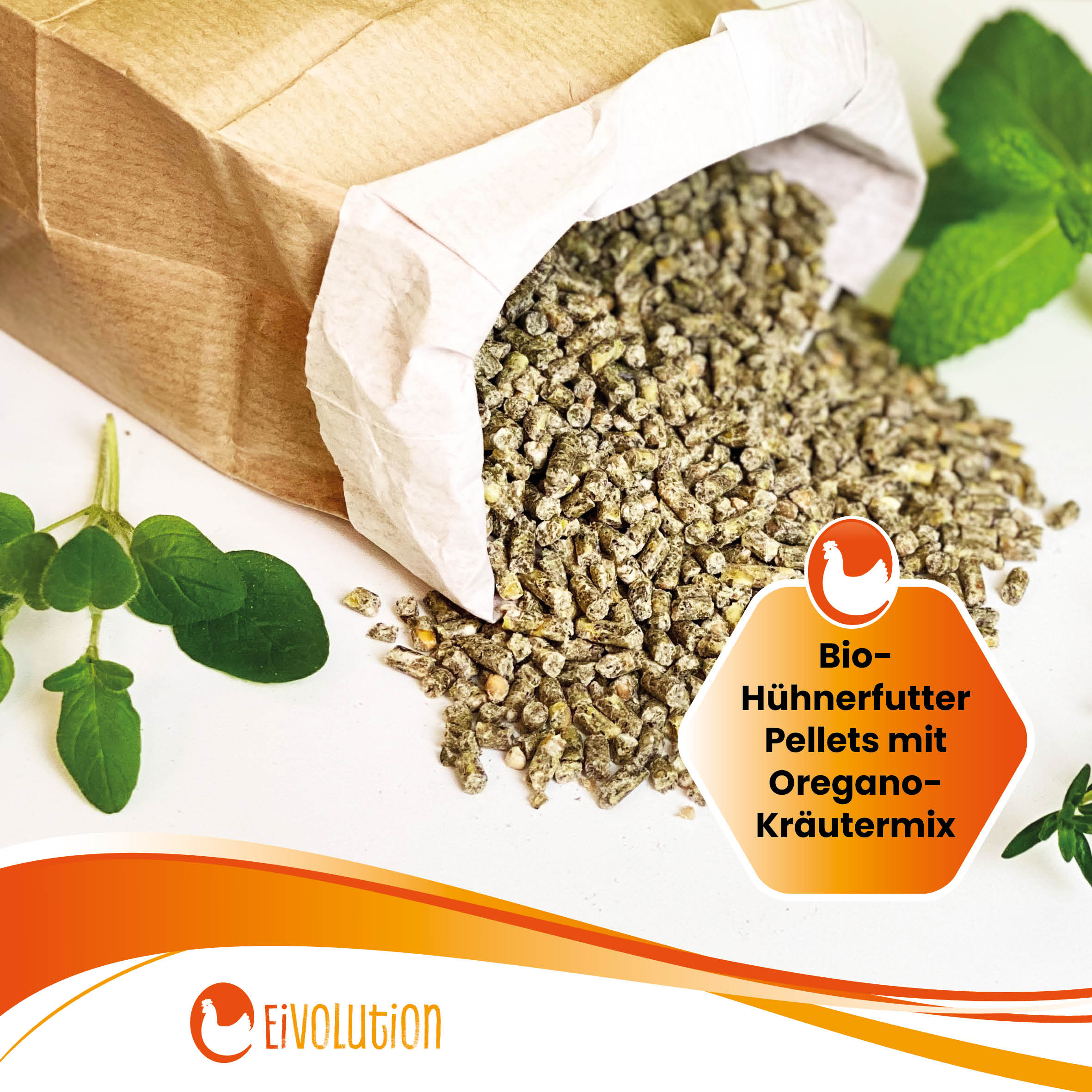 Bio-Hühnerfutter Pellets mit Oregano-Kräutermix