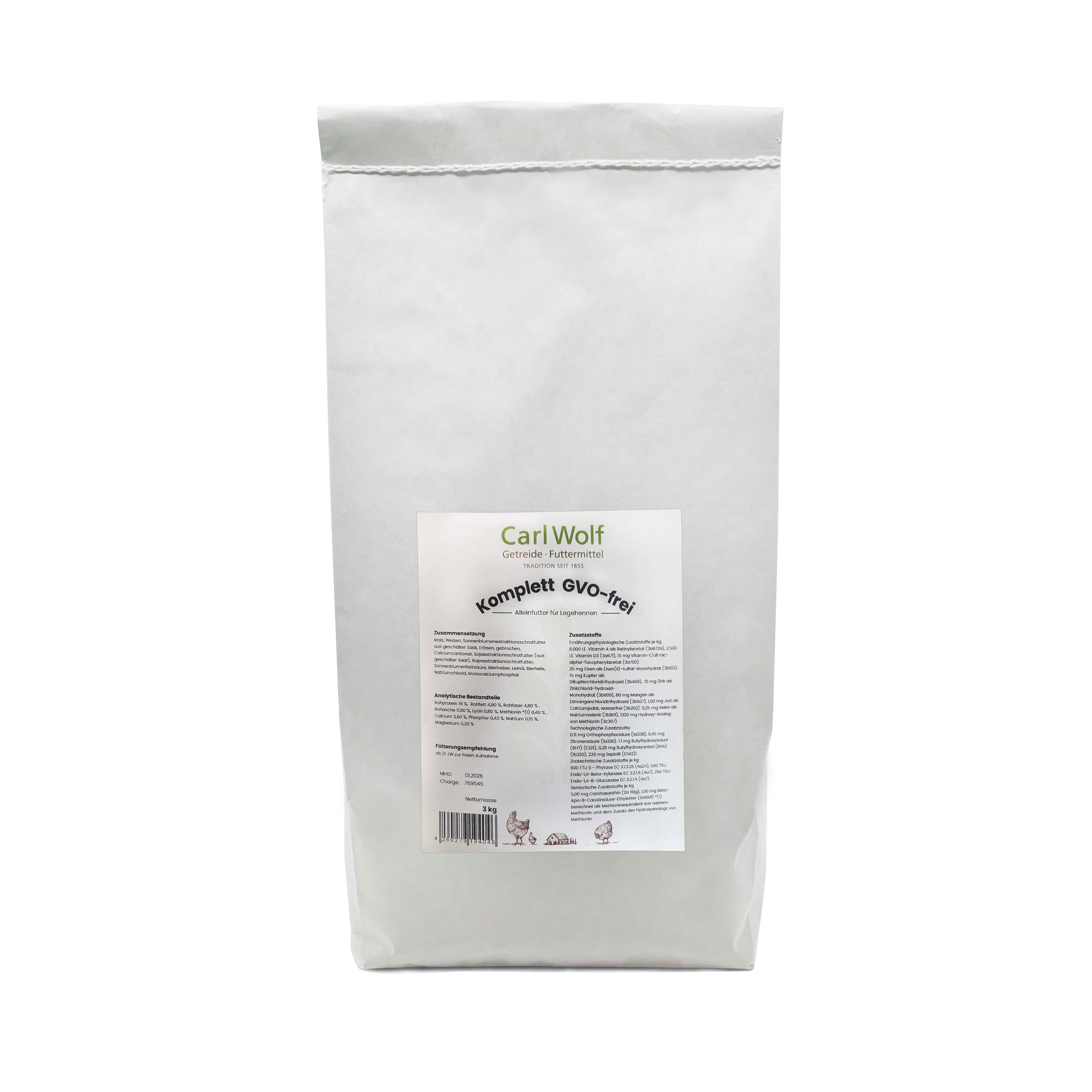 Carl Wolf Lege Komplett - Alleinfuttermittel für Legehennen, fein gebrochen, 3 kg