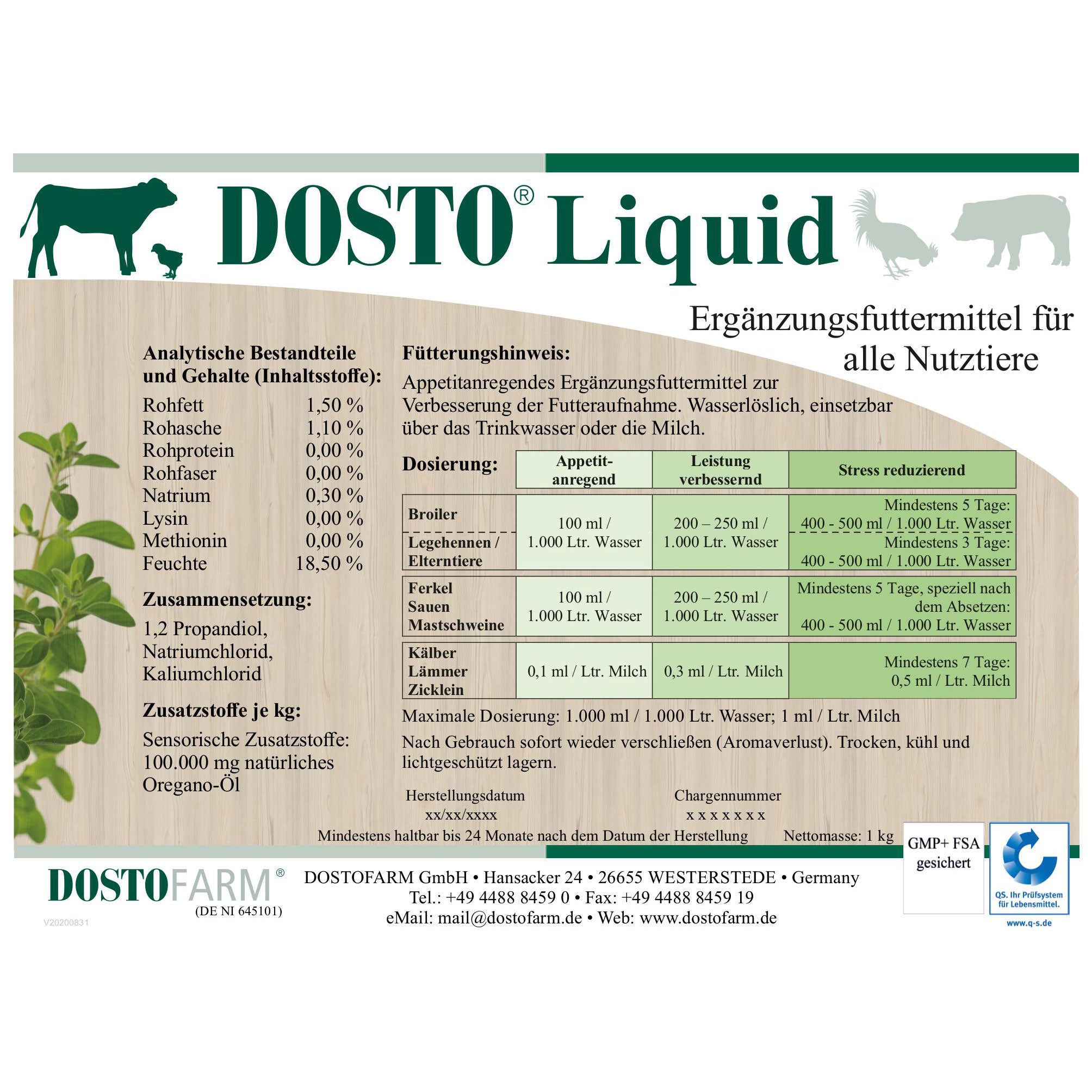 Dosto Liquid, Etikett Dosto Farm