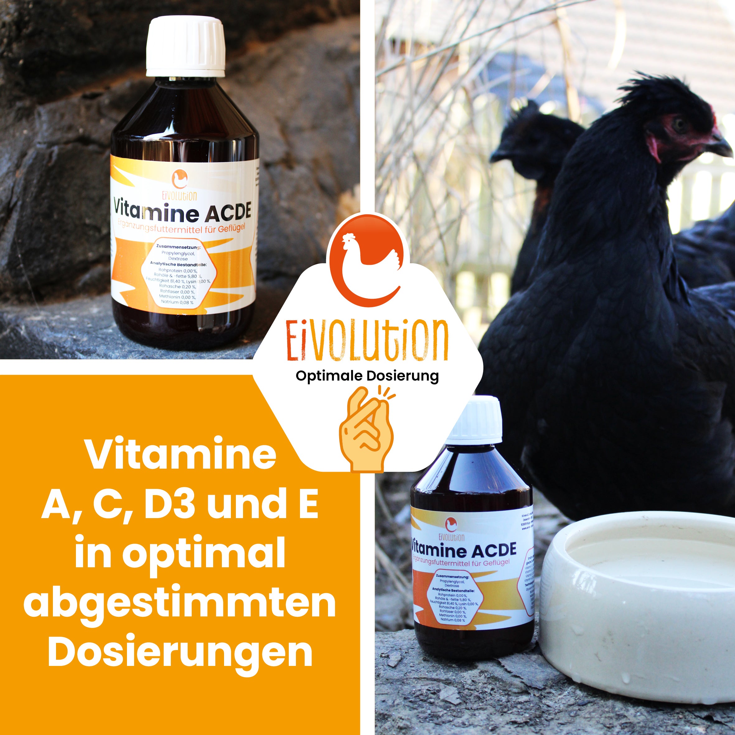 Vitamine ACDE für Hühner "Vitamine A, C, D3 und E in optimal abgestimmten Dosierungen"
