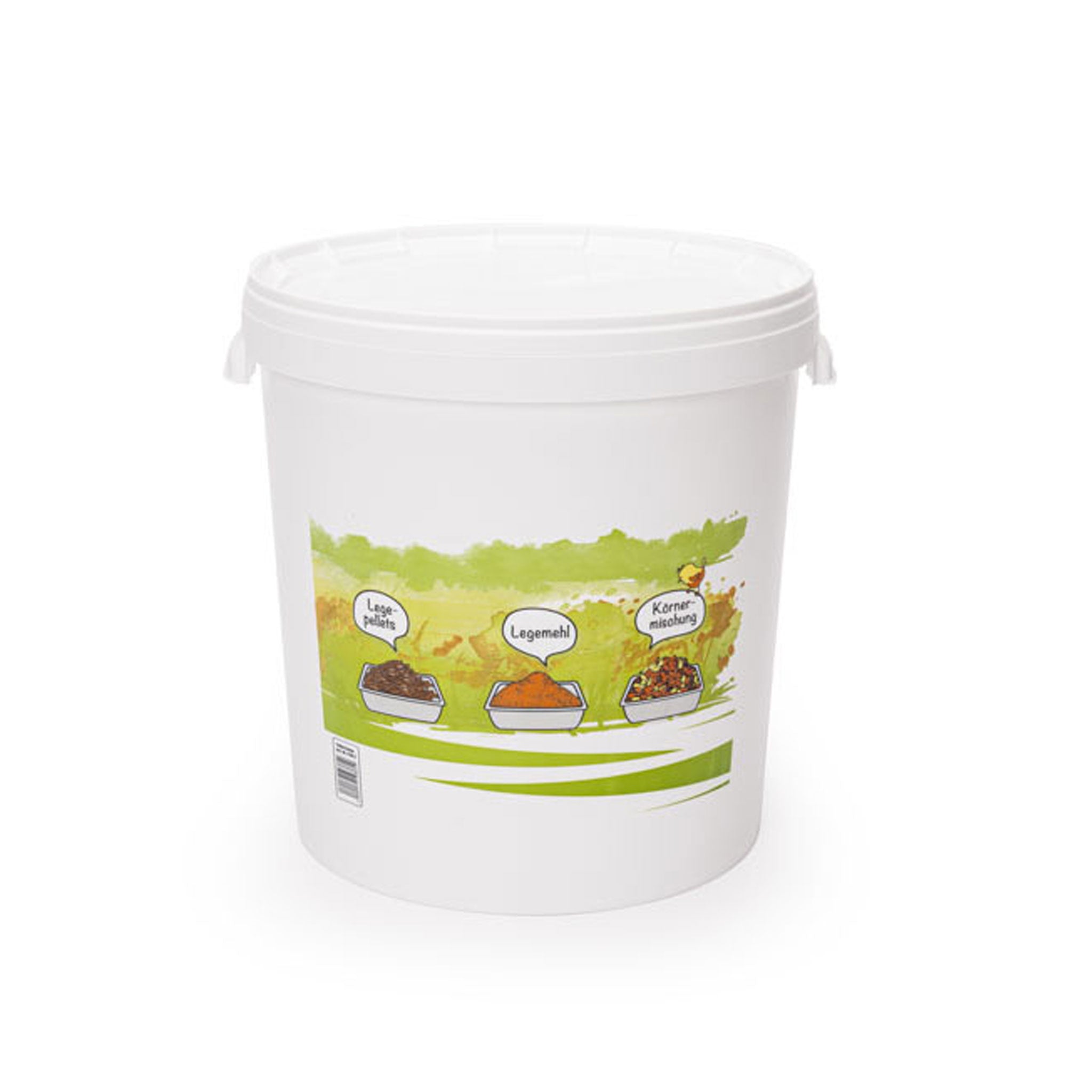 Futtereimer / Futtertonne für 20 kg Hühnerfutter, Rückseite geschlossen