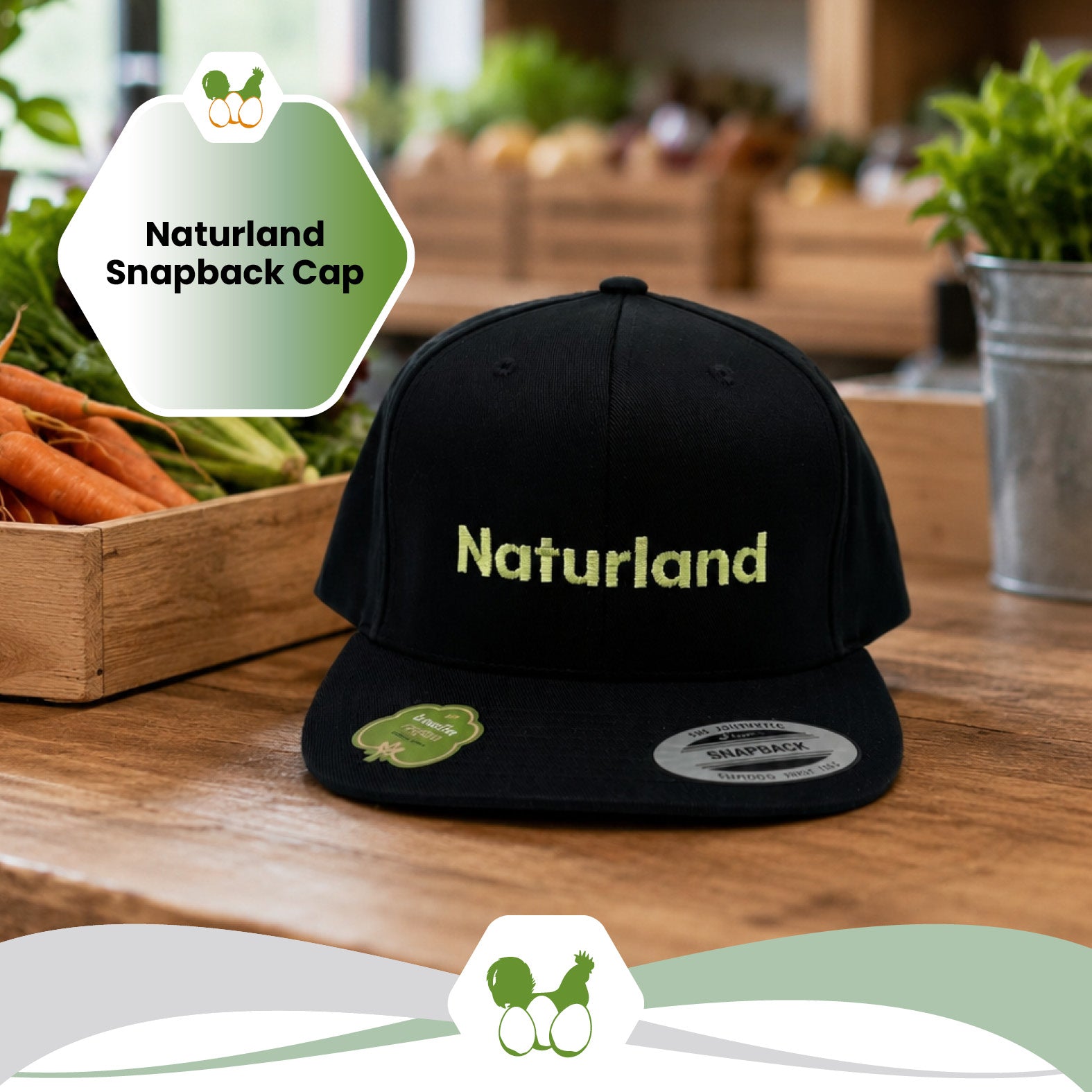 Naturland Premium Snapback Cap aus Bio-Baumwolle
