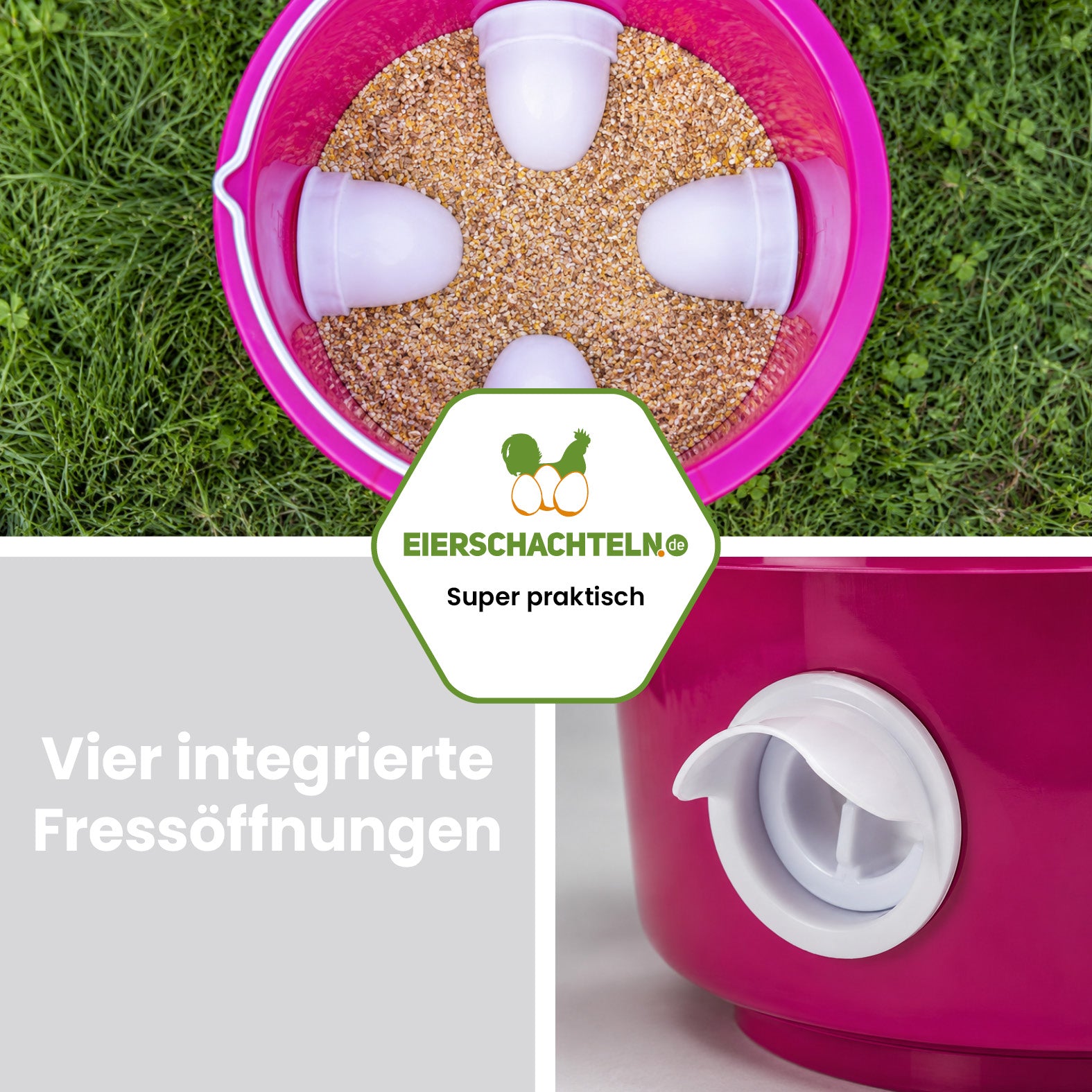 Futtereimer mit 4 Fressöffnungen für Hühner und Geflügel – 12 Liter