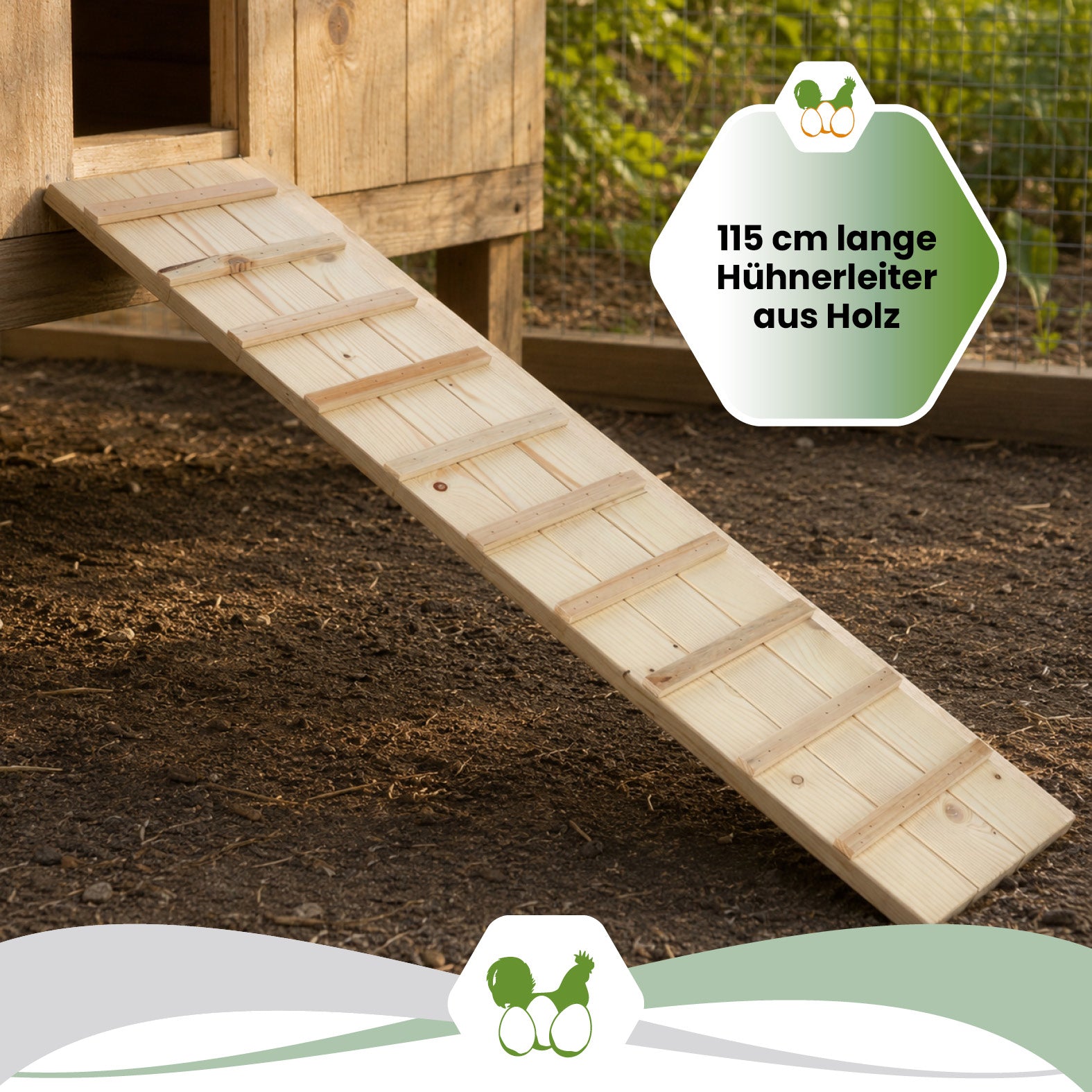 Hühnerleiter aus Holz – 115 cm für einen sicheren Aufstieg in den Hühnerstall