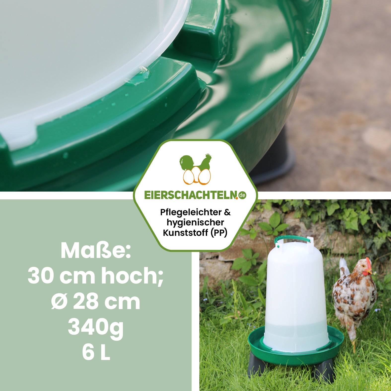 Geflügeltränke mit Füßen 6 Liter grün